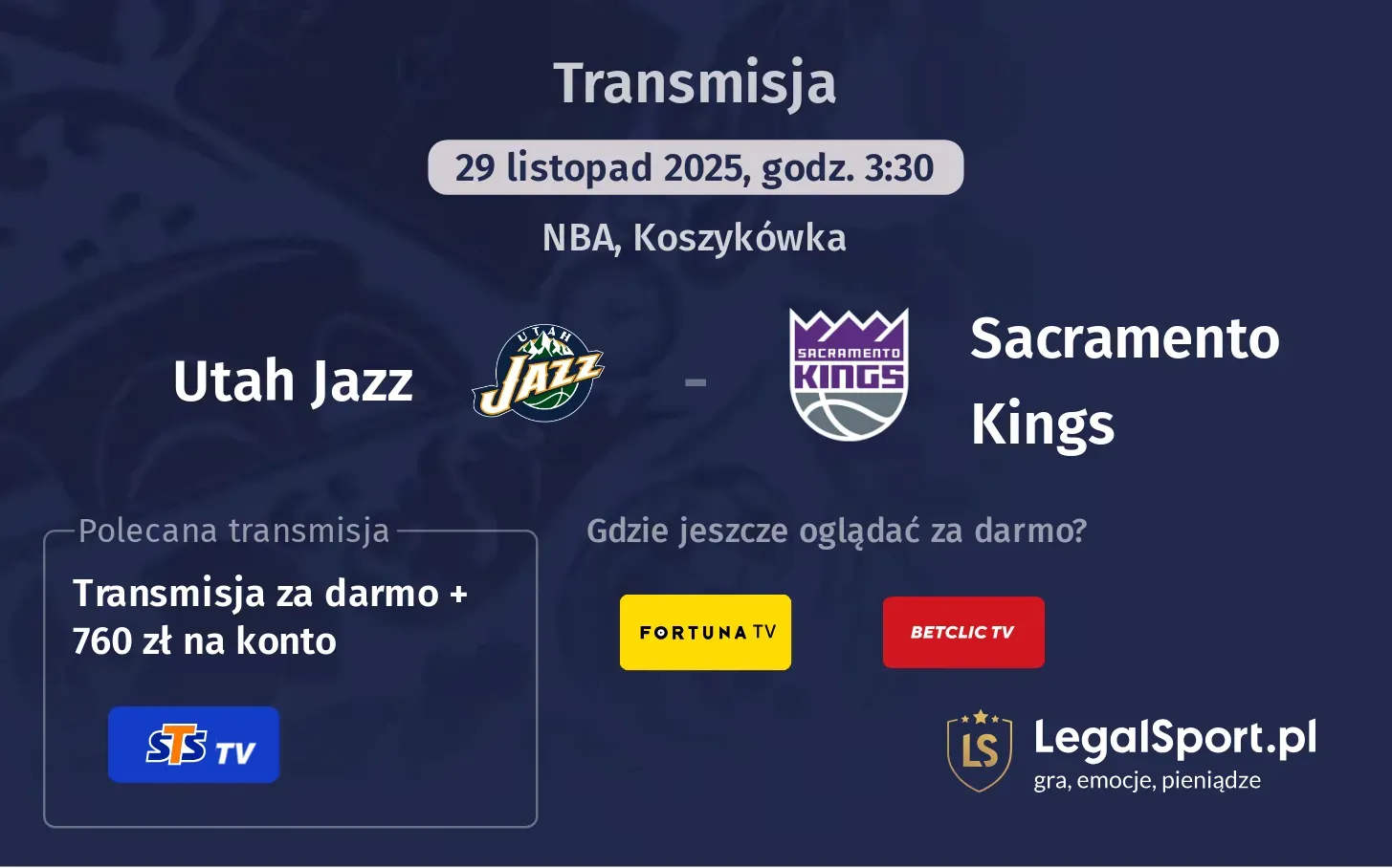 Utah Jazz - Sacramento Kings Transmisje