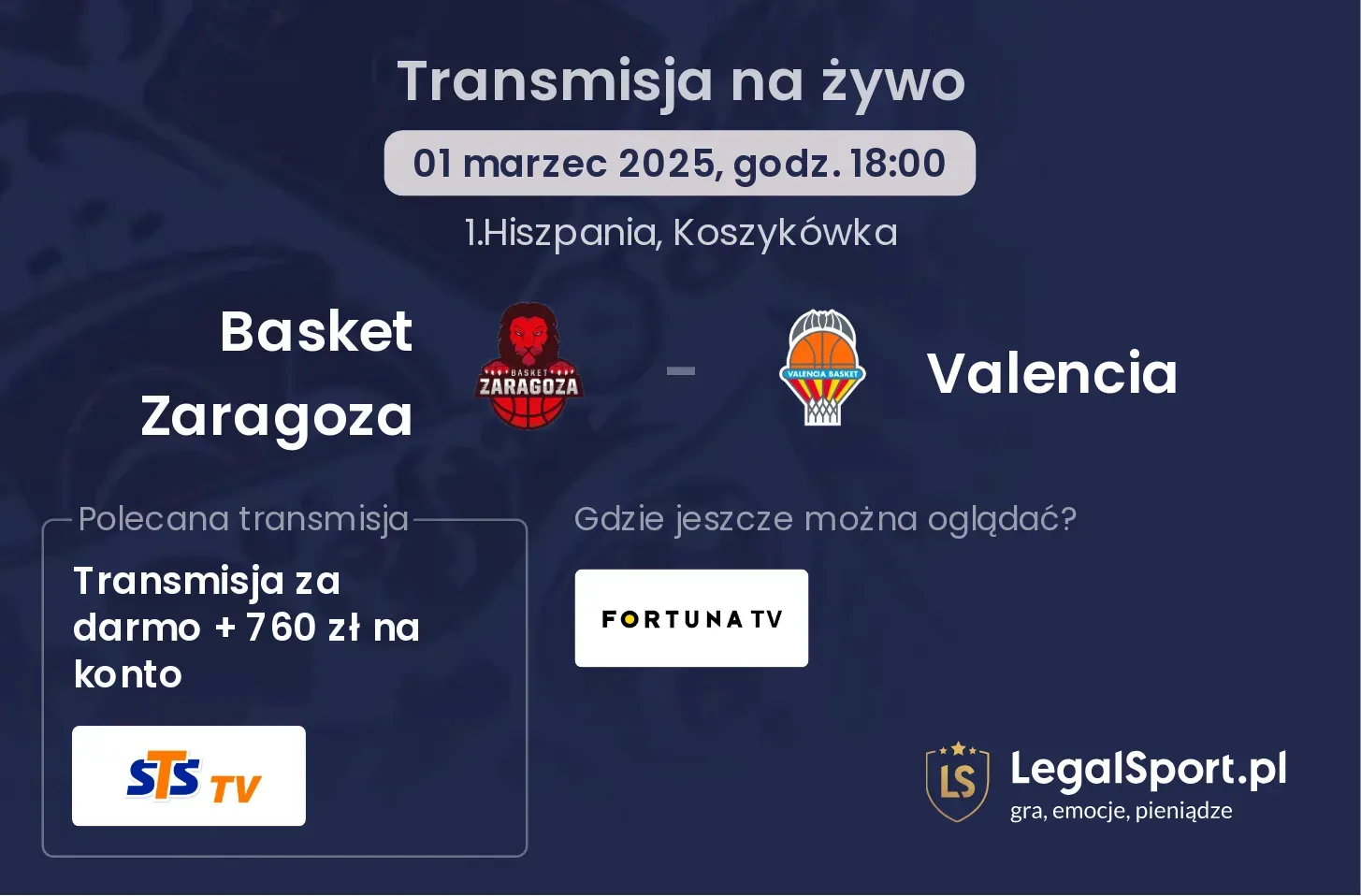Basket Zaragoza - Valencia gdzie oglądać transmisję?