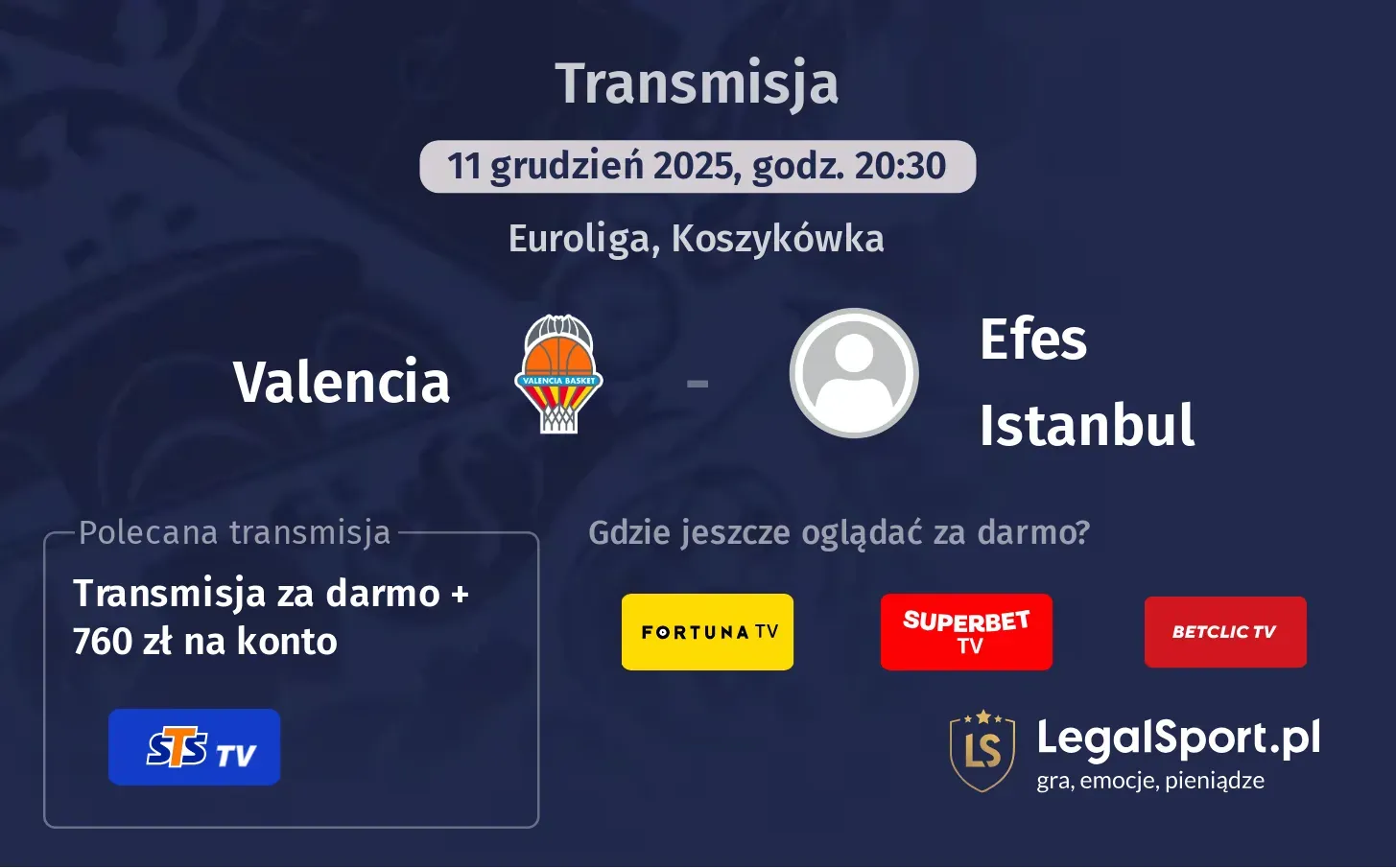 Valencia - Efes Istanbul Transmisje