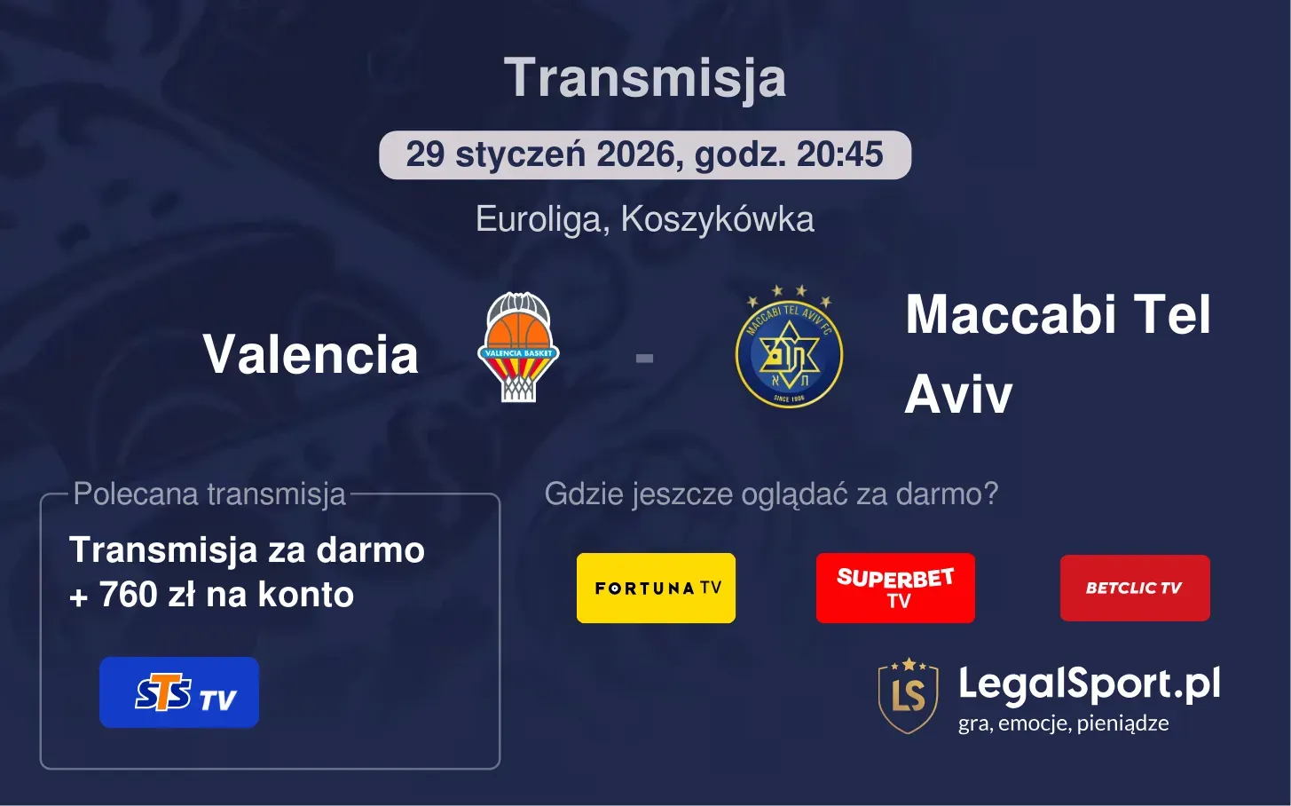 Valencia - Maccabi Tel Aviv Transmisje