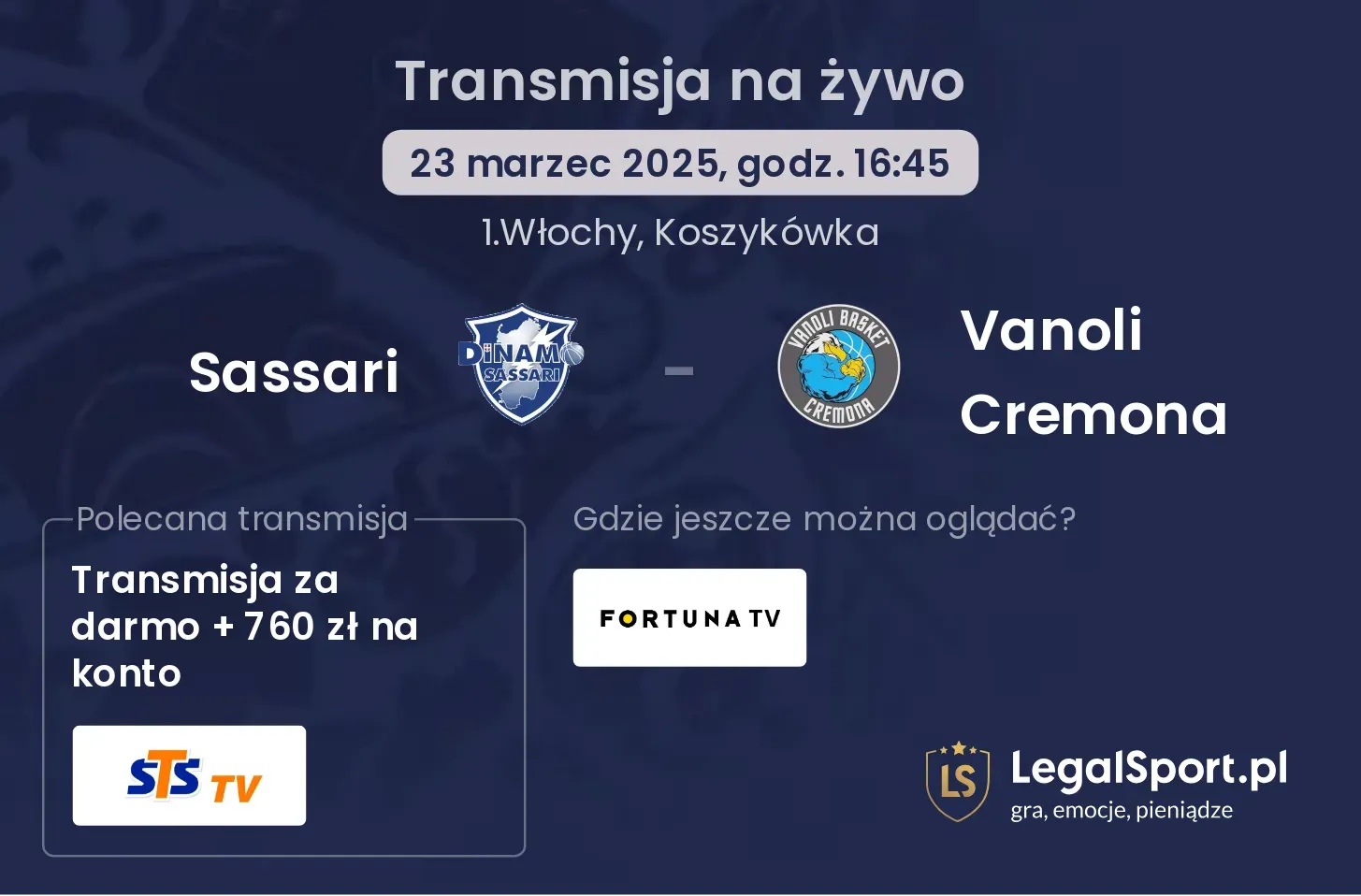Sassari - Vanoli Cremona gdzie oglądać?