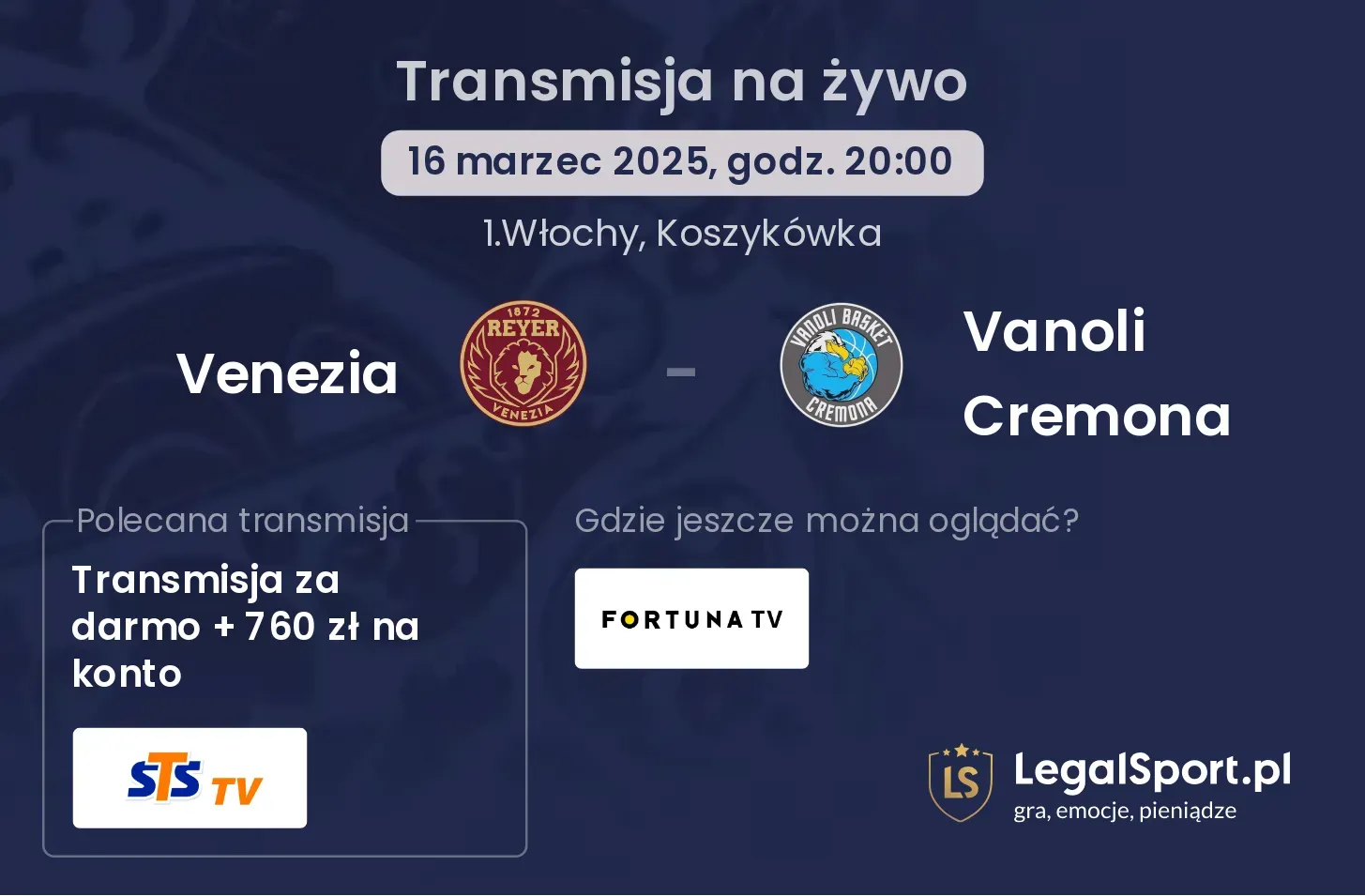 Venezia - Vanoli Cremona gdzie oglądać?