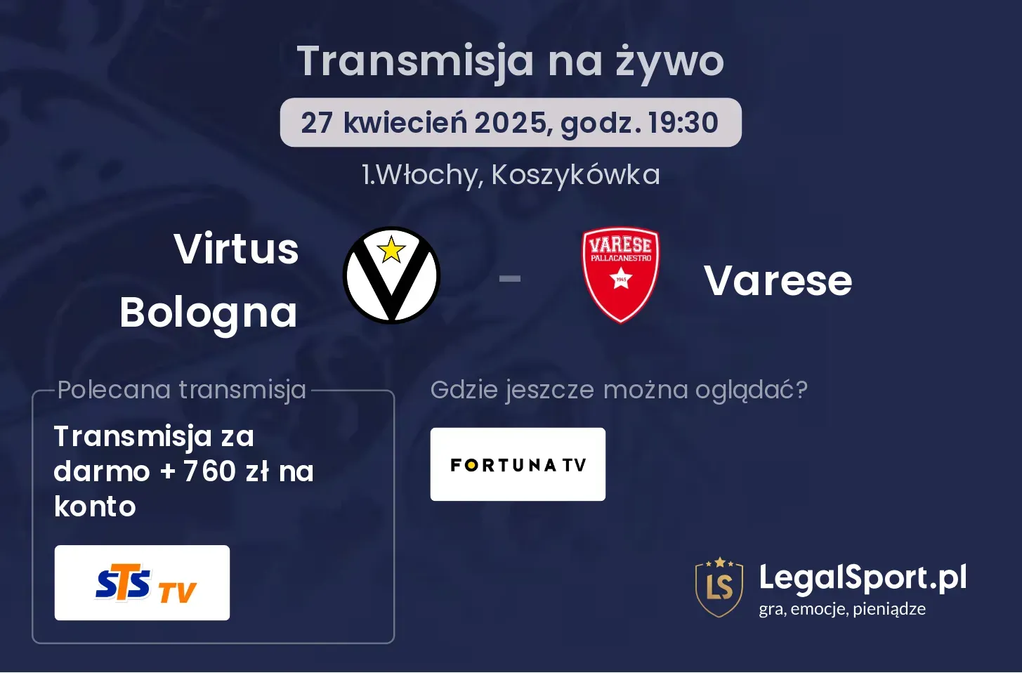 Virtus Bologna - Varese gdzie oglądać?
