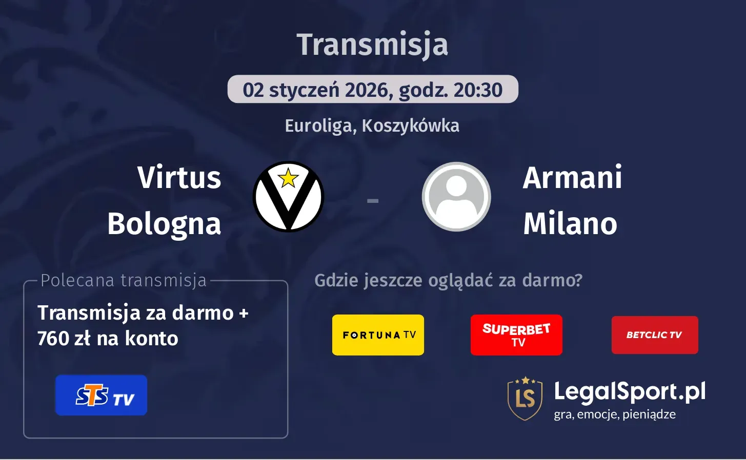 Virtus Bologna - Armani Milano Transmisje
