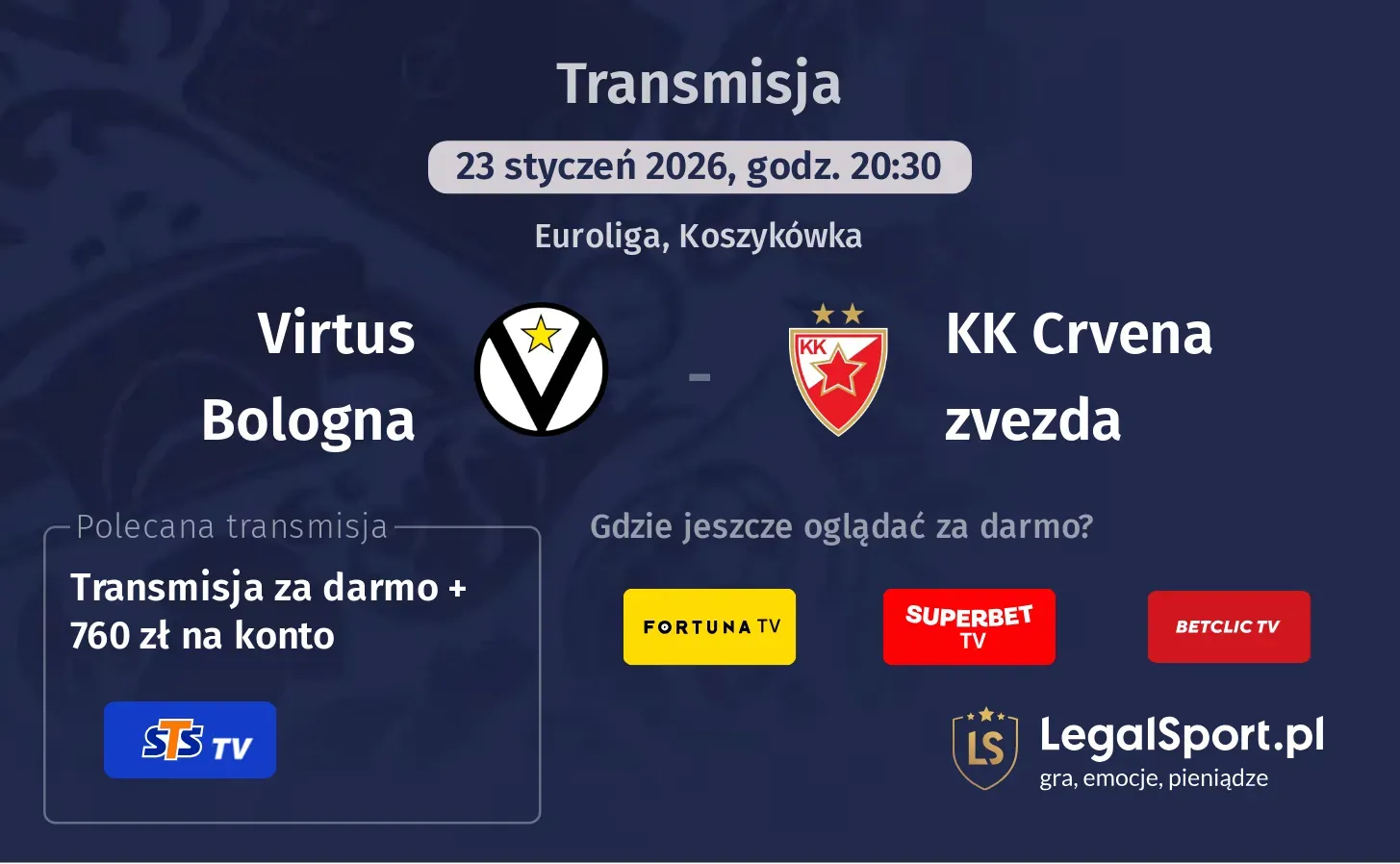 Virtus Bologna - KK Crvena zvezda Transmisje