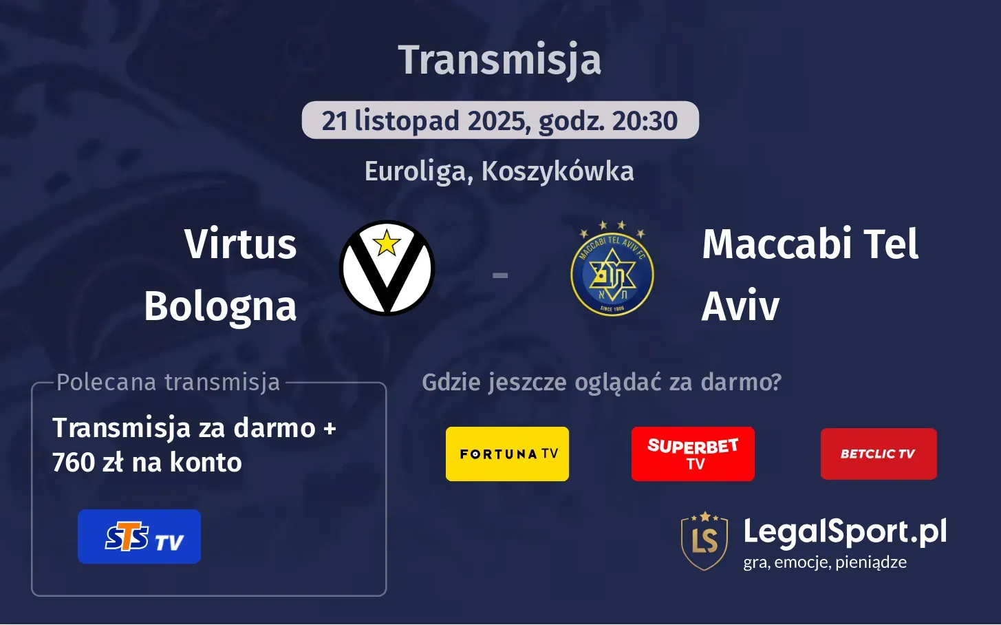 Virtus Bologna - Maccabi Tel Aviv Transmisje