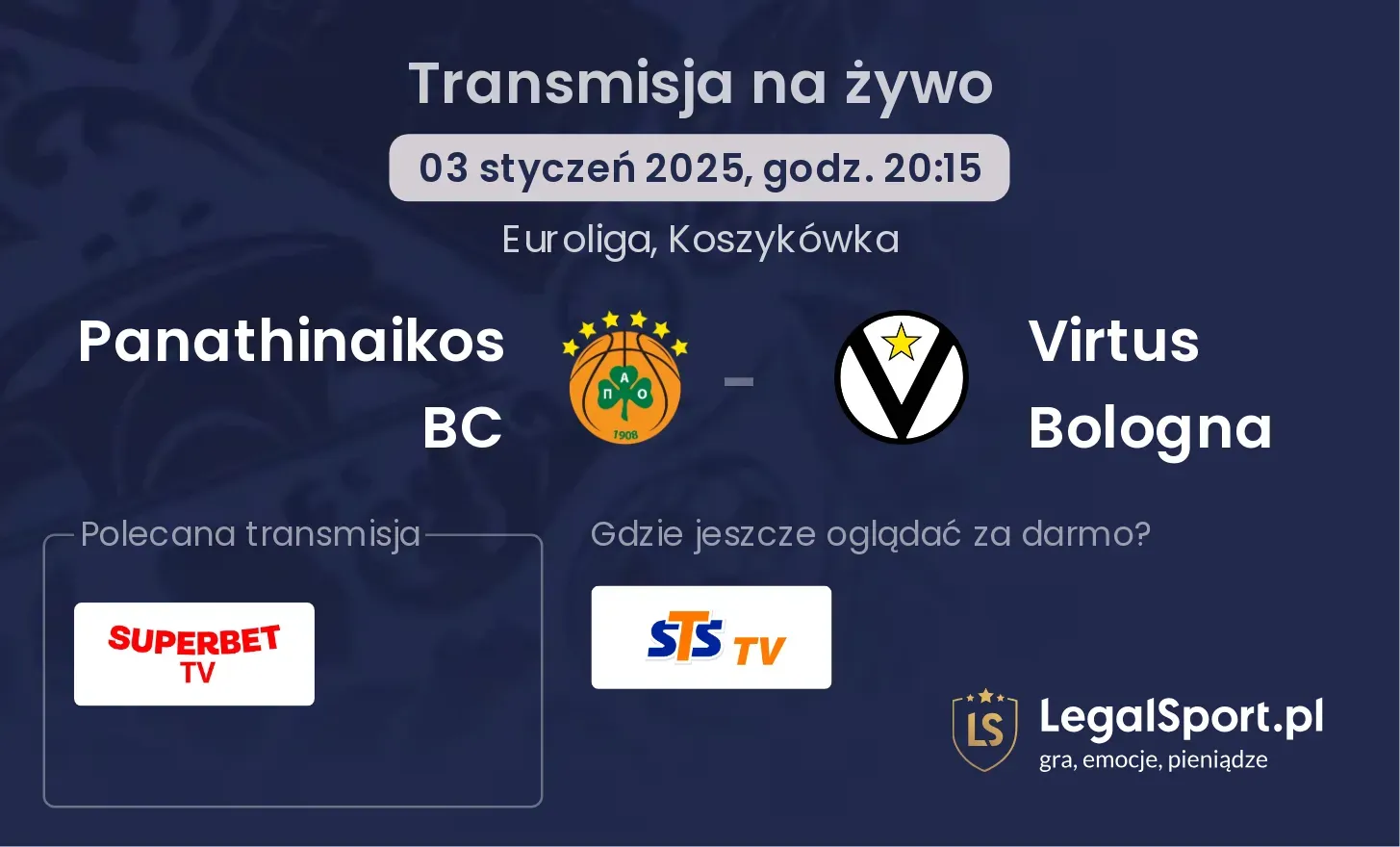 Panathinaikos BC - Virtus Bologna gdzie oglądać transmisję?