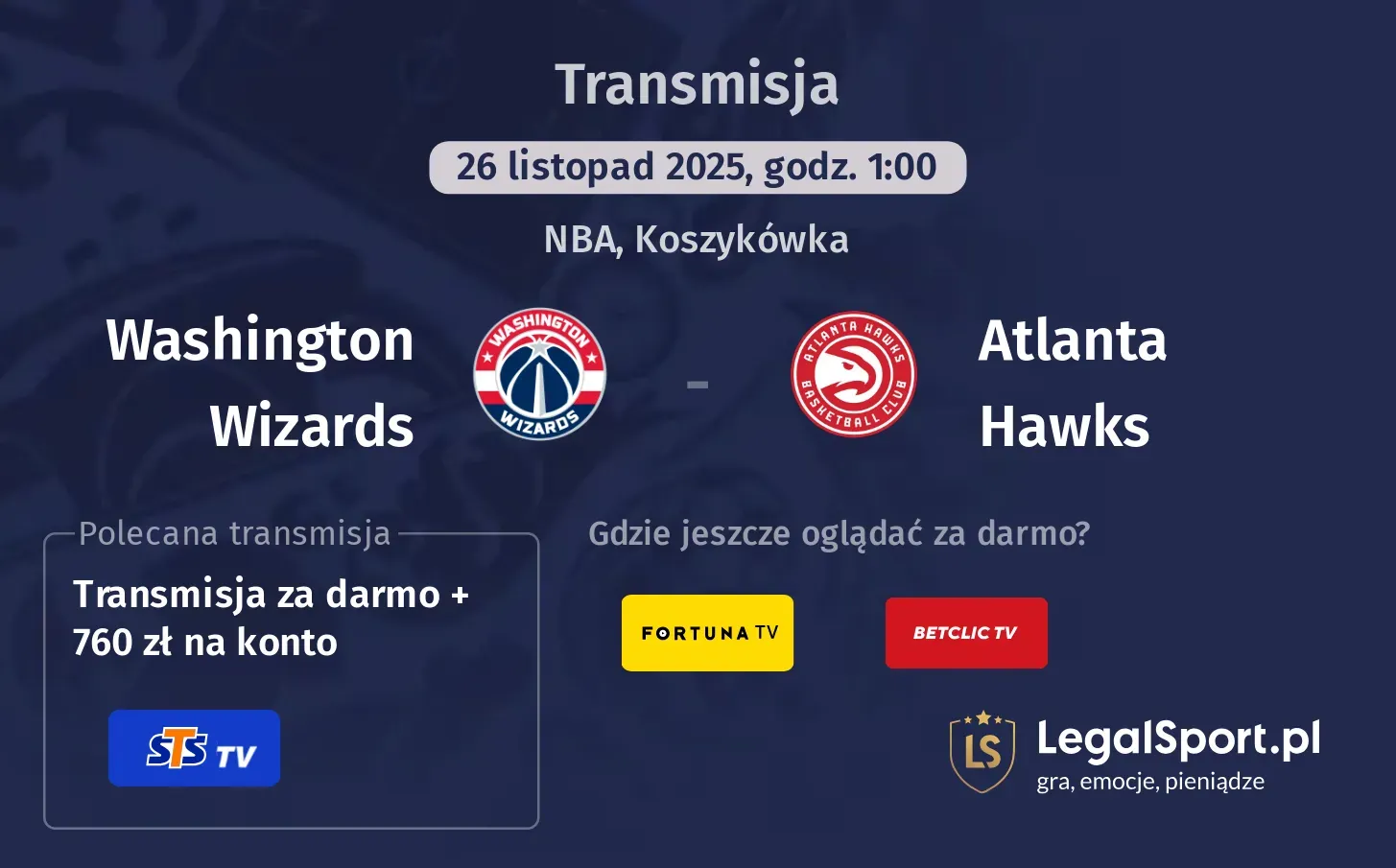 Washington Wizards - Atlanta Hawks Transmisje