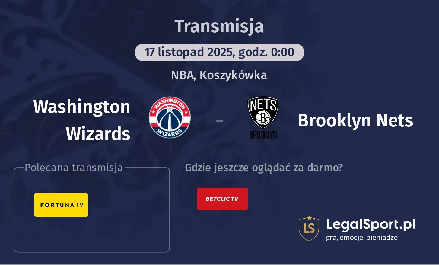 Washington Wizards - Brooklyn Nets Transmisje
