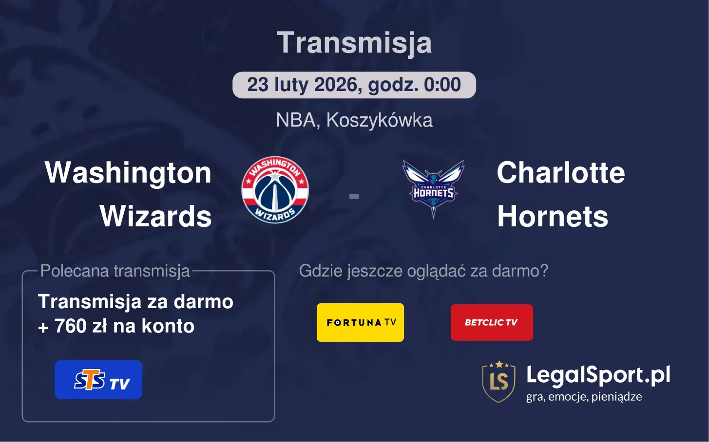 Washington Wizards - Charlotte Hornets Transmisje