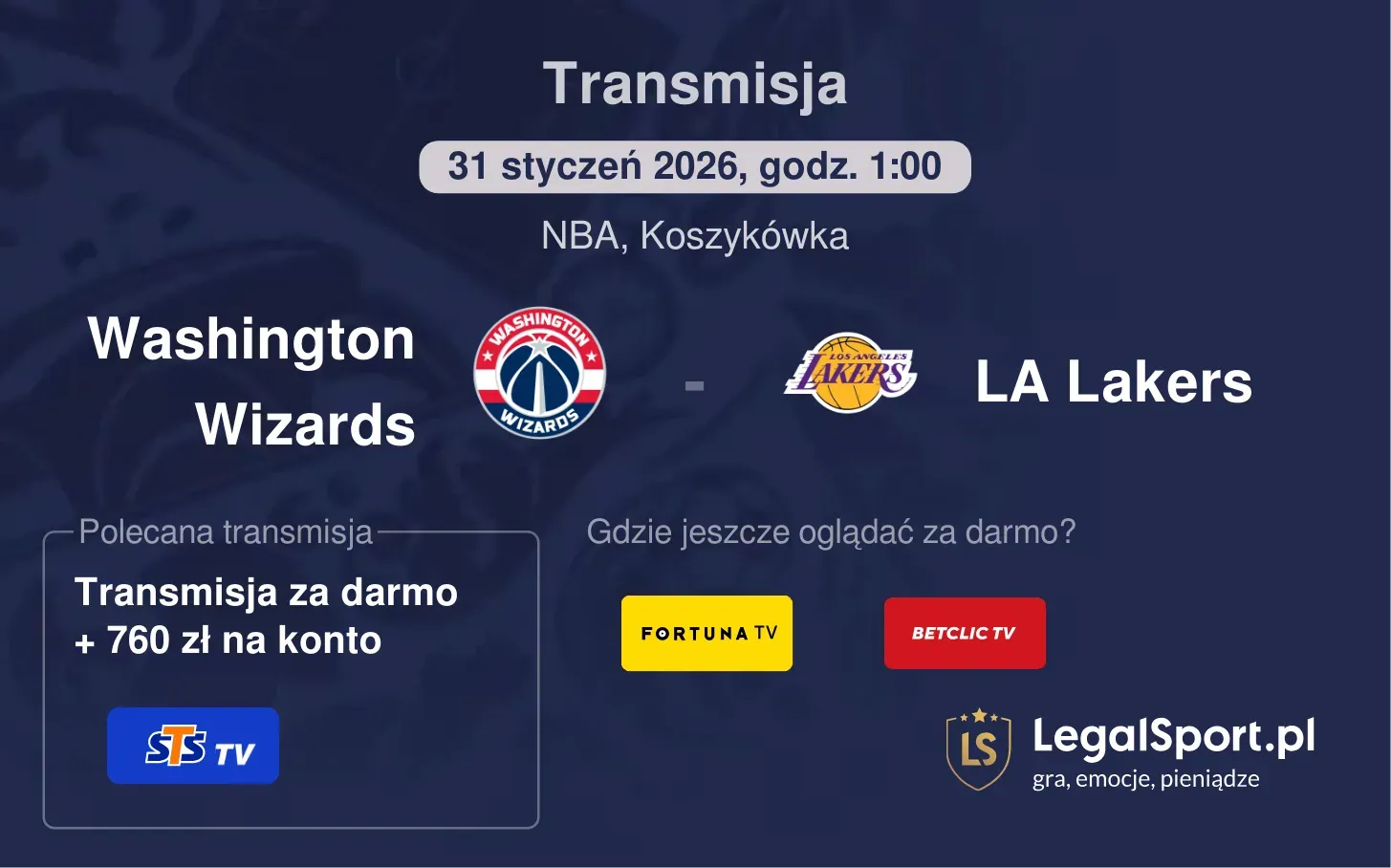 Washington Wizards - LA Lakers Transmisje
