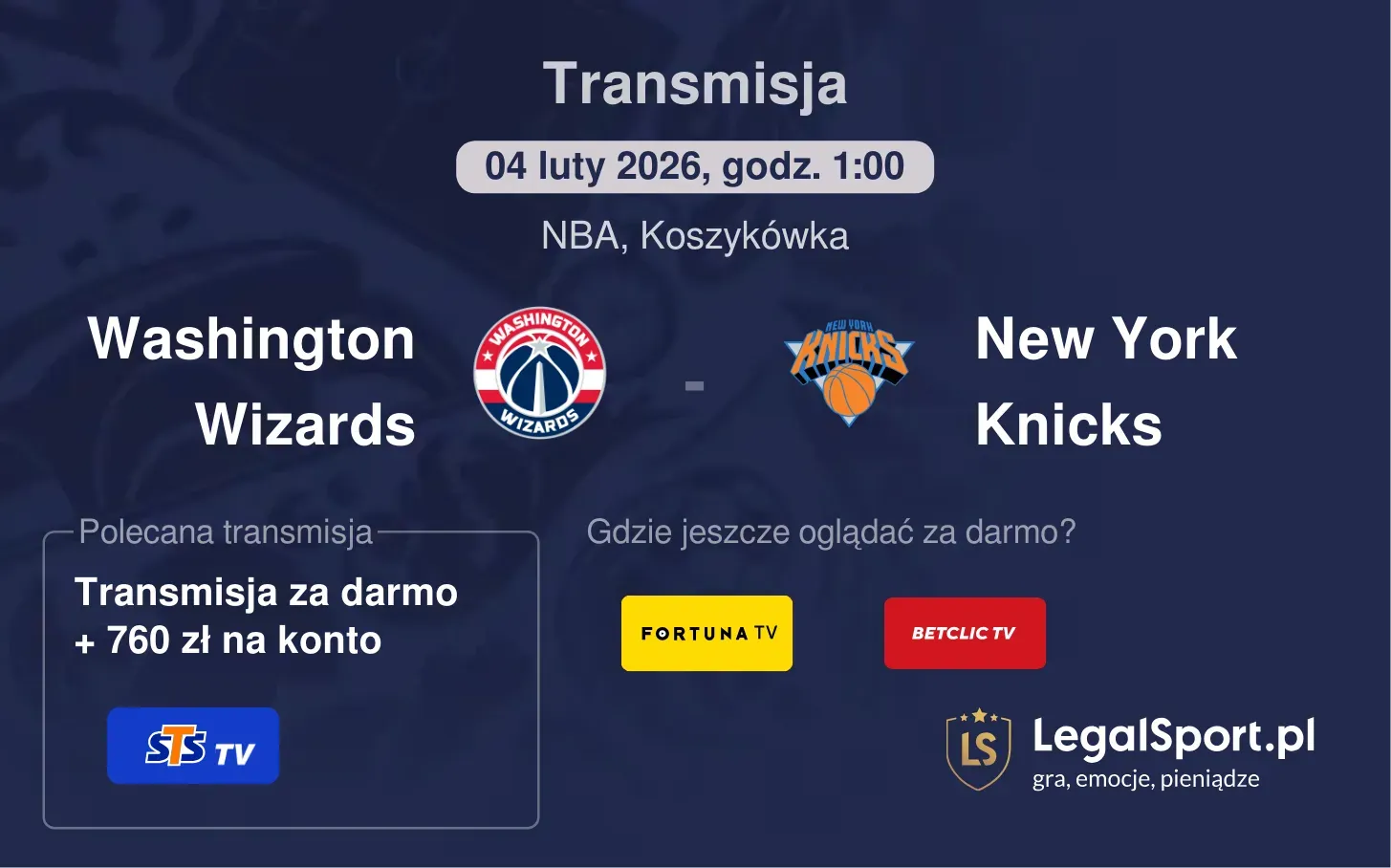 Washington Wizards - New York Knicks Transmisje