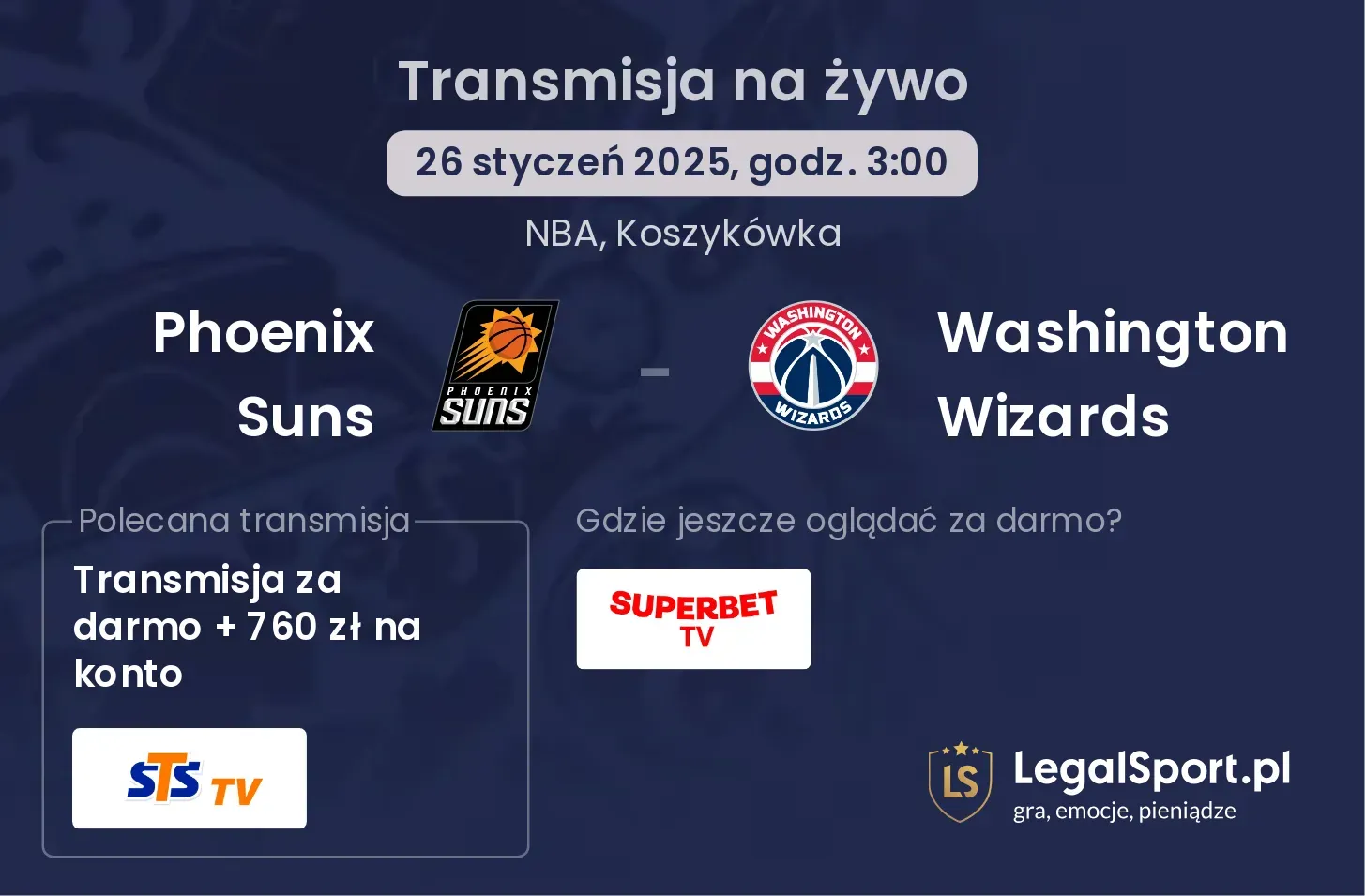 Washington Wizards - Phoenix Suns transmisja na żywo