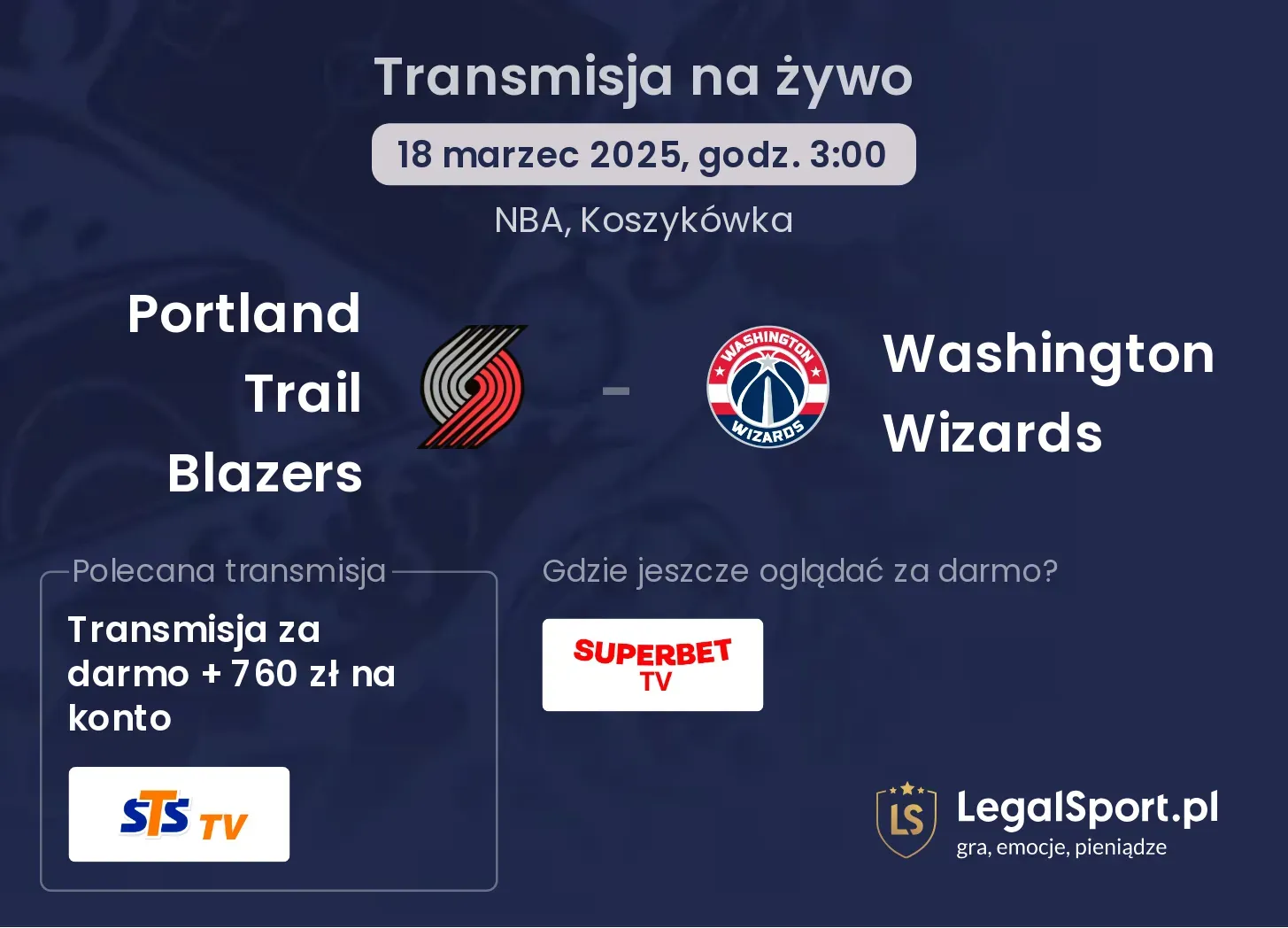 Portland Trail Blazers - Washington Wizards gdzie oglądać?