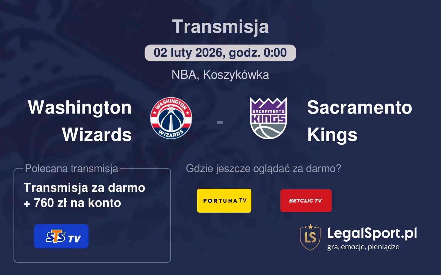 Washington Wizards - Sacramento Kings Transmisje