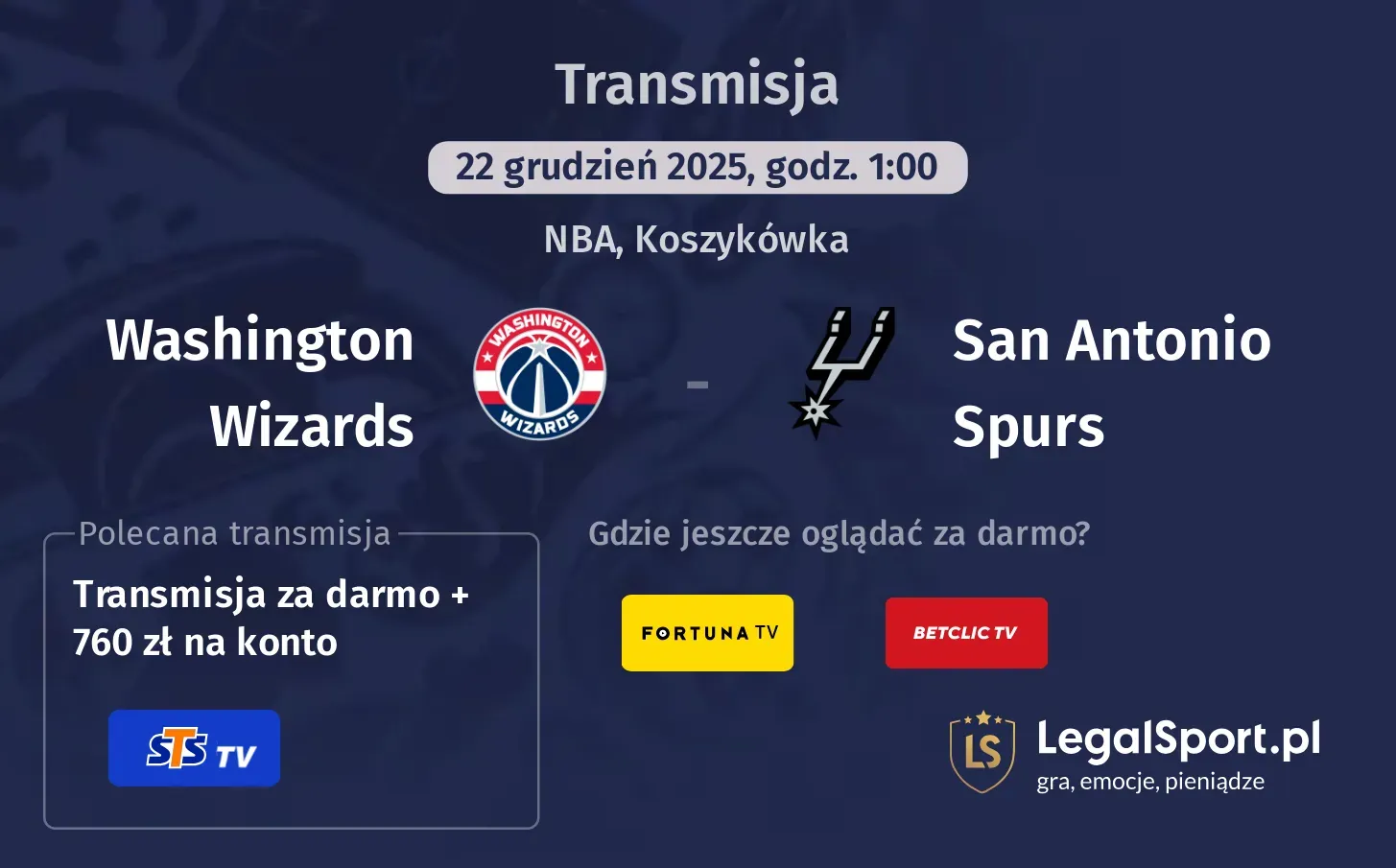 Washington Wizards - San Antonio Spurs Transmisje