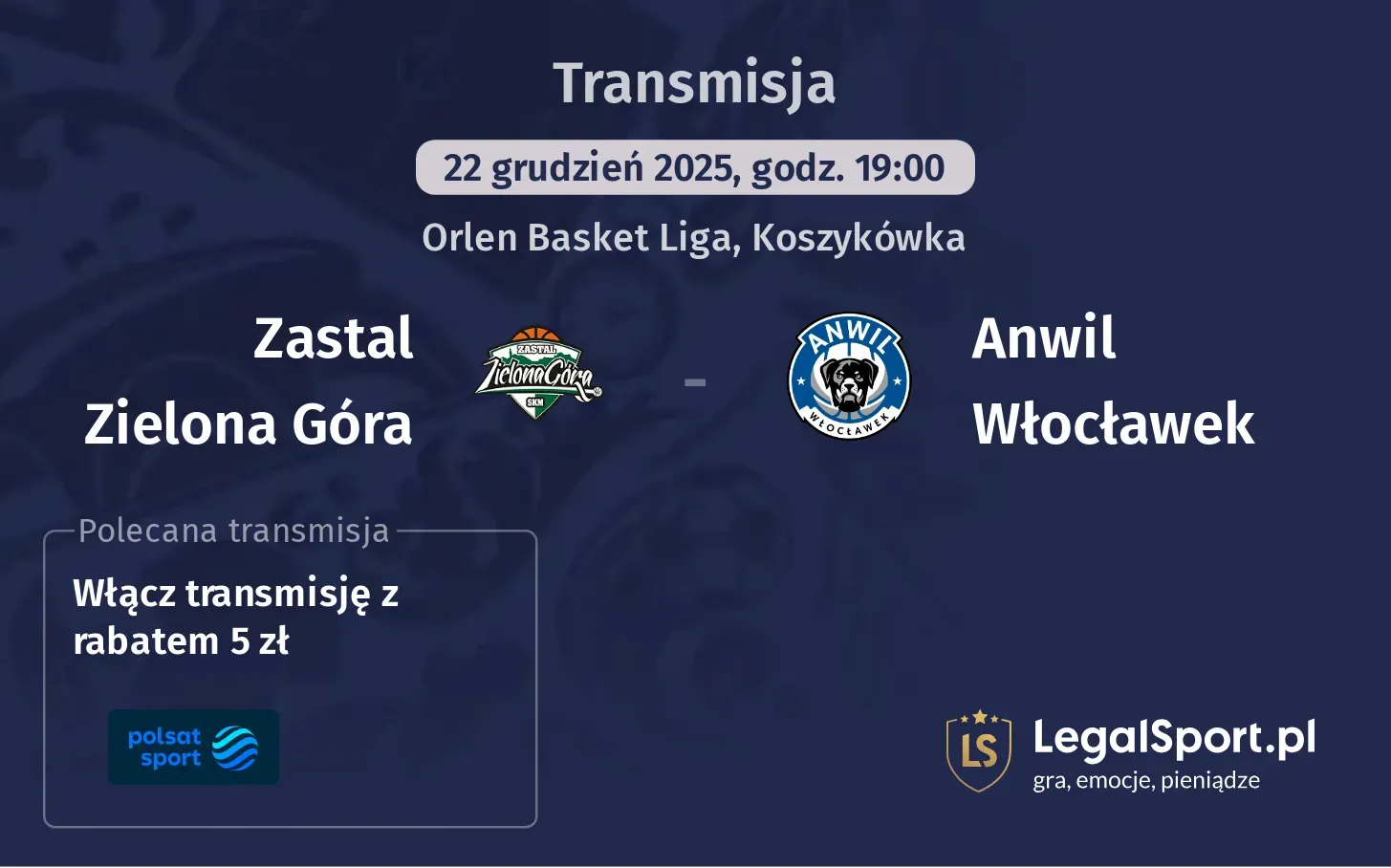 Zastal Zielona Góra - Anwil Włocławek Transmisje
