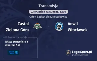 Zastal Zielona Góra - Anwil Włocławek gdzie oglądać (22.12.2025)