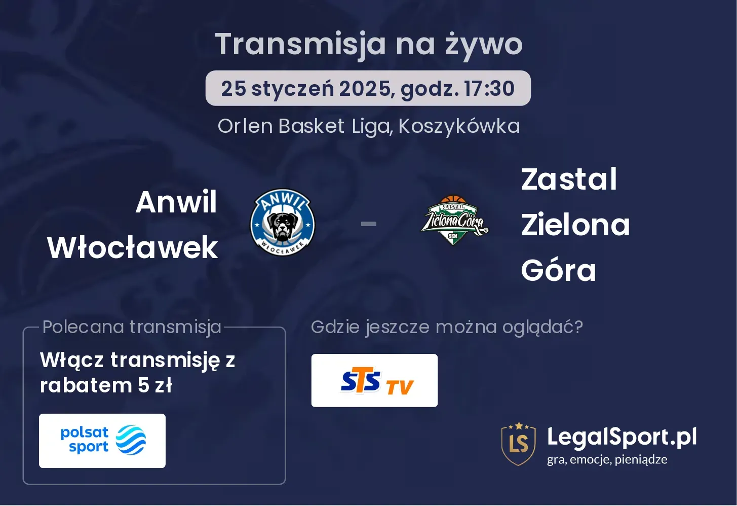 Anwil Włocławek - Zastal Zielona Góra gdzie oglądać?