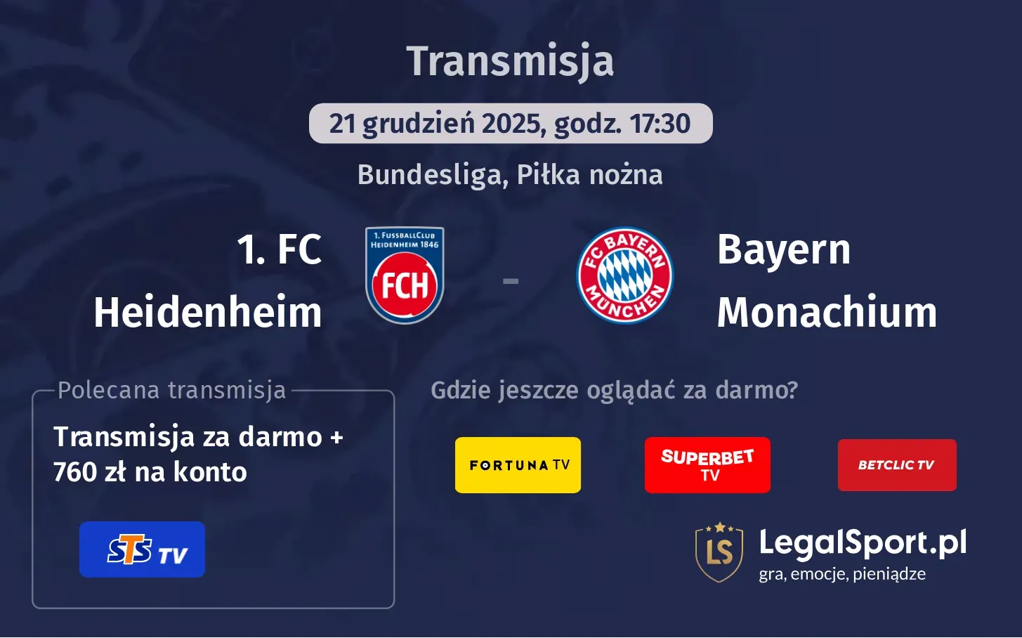 1. FC Heidenheim - Bayern Monachium Transmisje