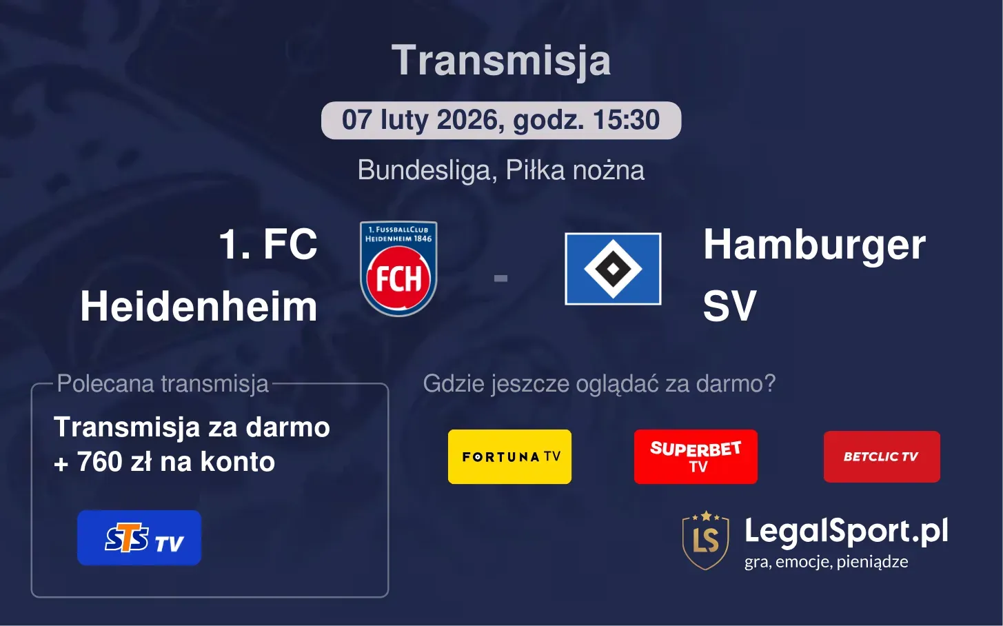1. FC Heidenheim - Hamburger SV Transmisje
