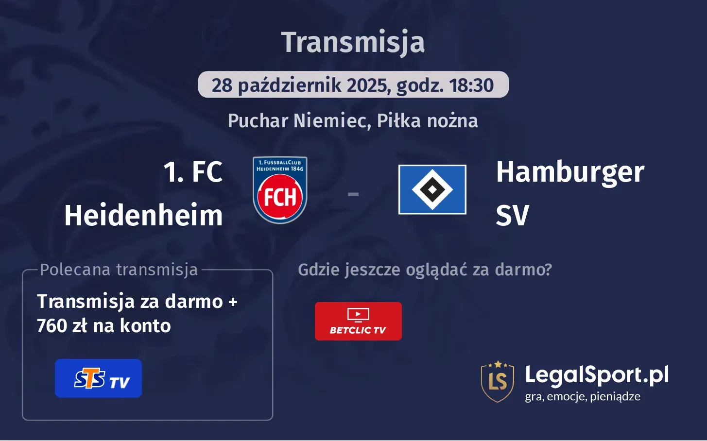 1. FC Heidenheim - Hamburger SV Transmisje