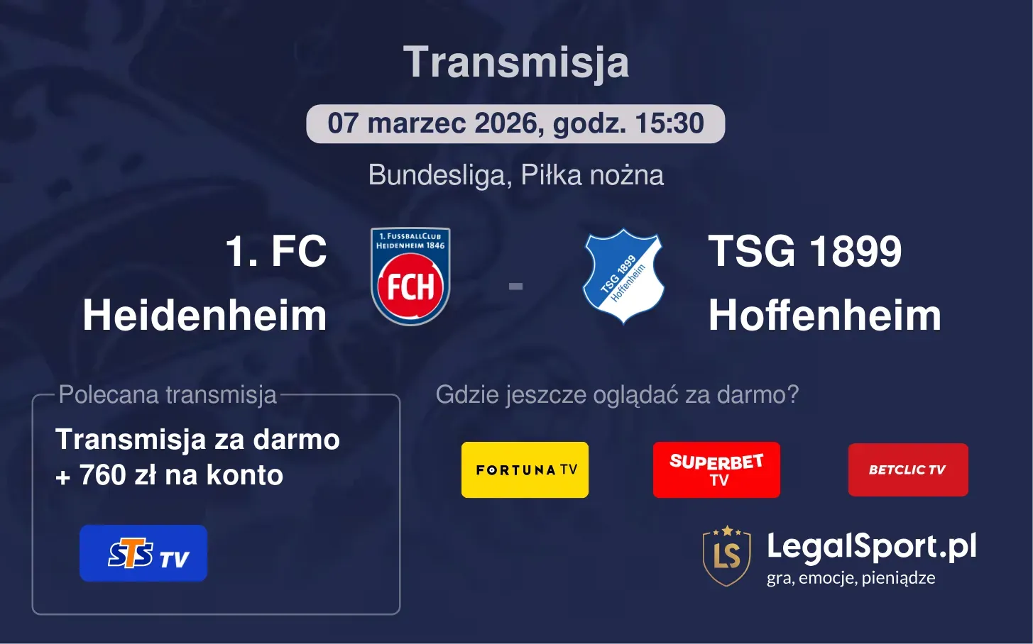 1. FC Heidenheim - TSG 1899 Hoffenheim Transmisje