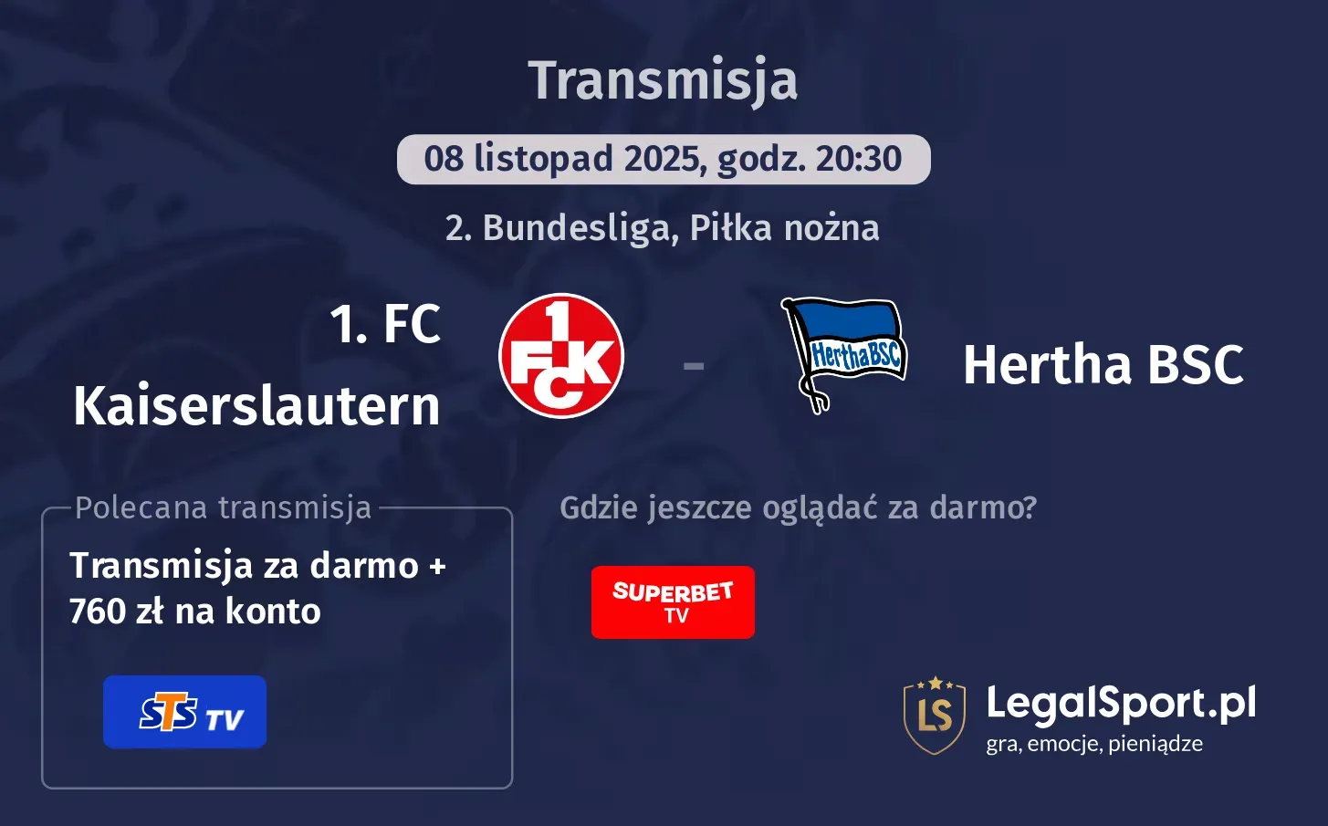 1. FC Kaiserslautern - Hertha BSC Transmisje