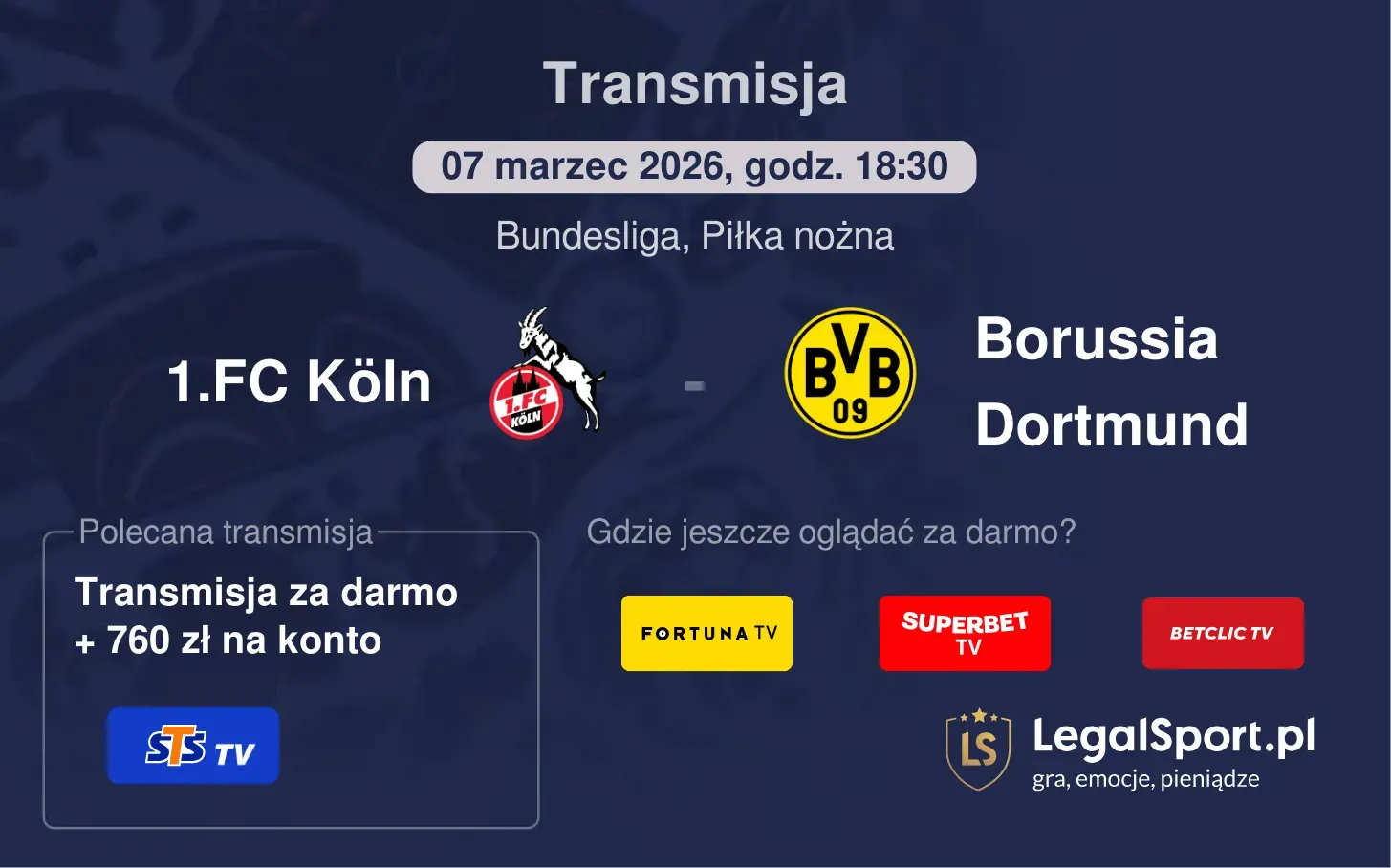 1.FC Köln - Borussia Dortmund Transmisje