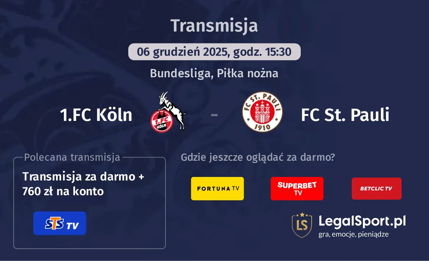 1.FC Köln - FC St. Pauli Transmisje