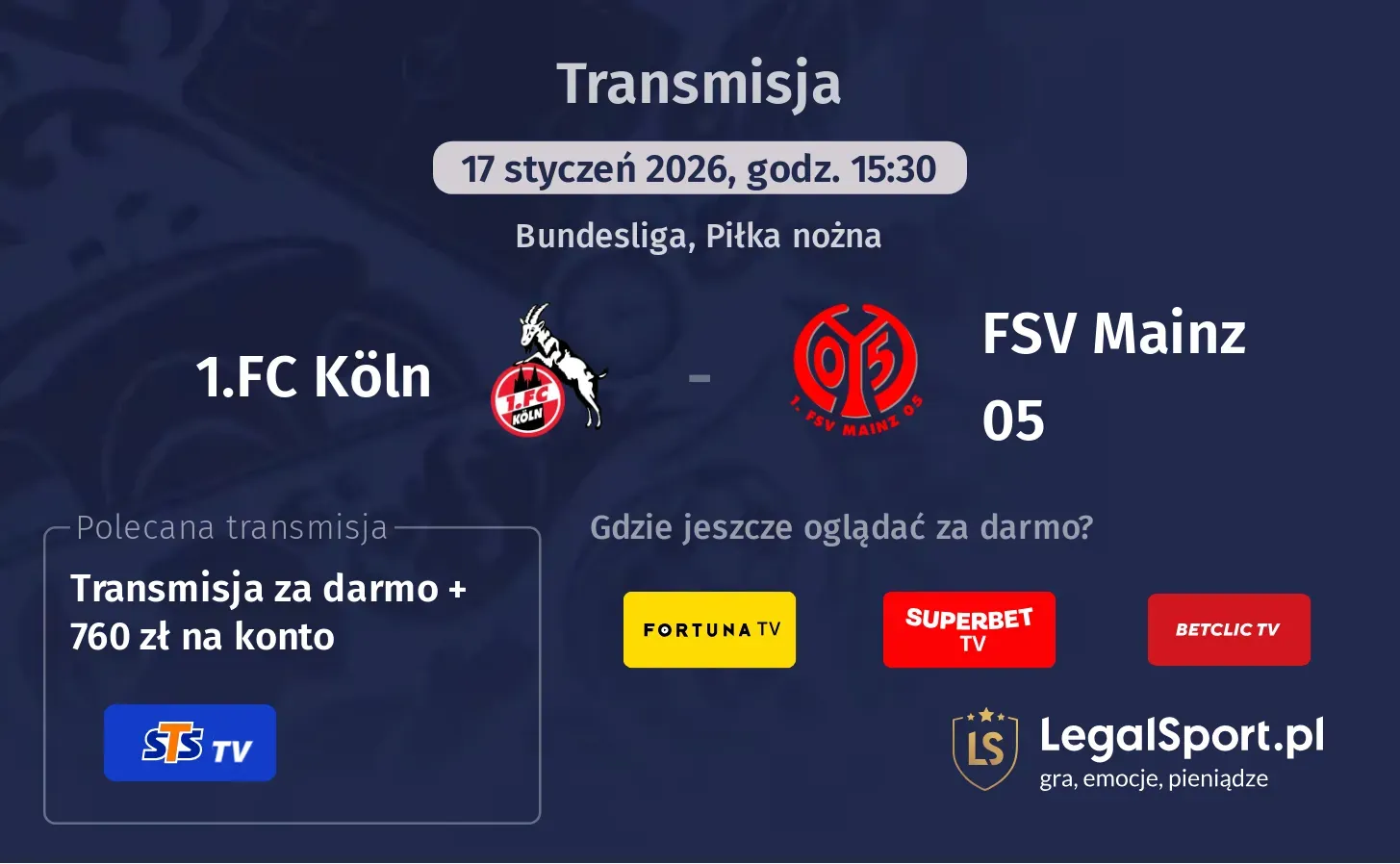 1.FC Köln - FSV Mainz 05 Transmisje