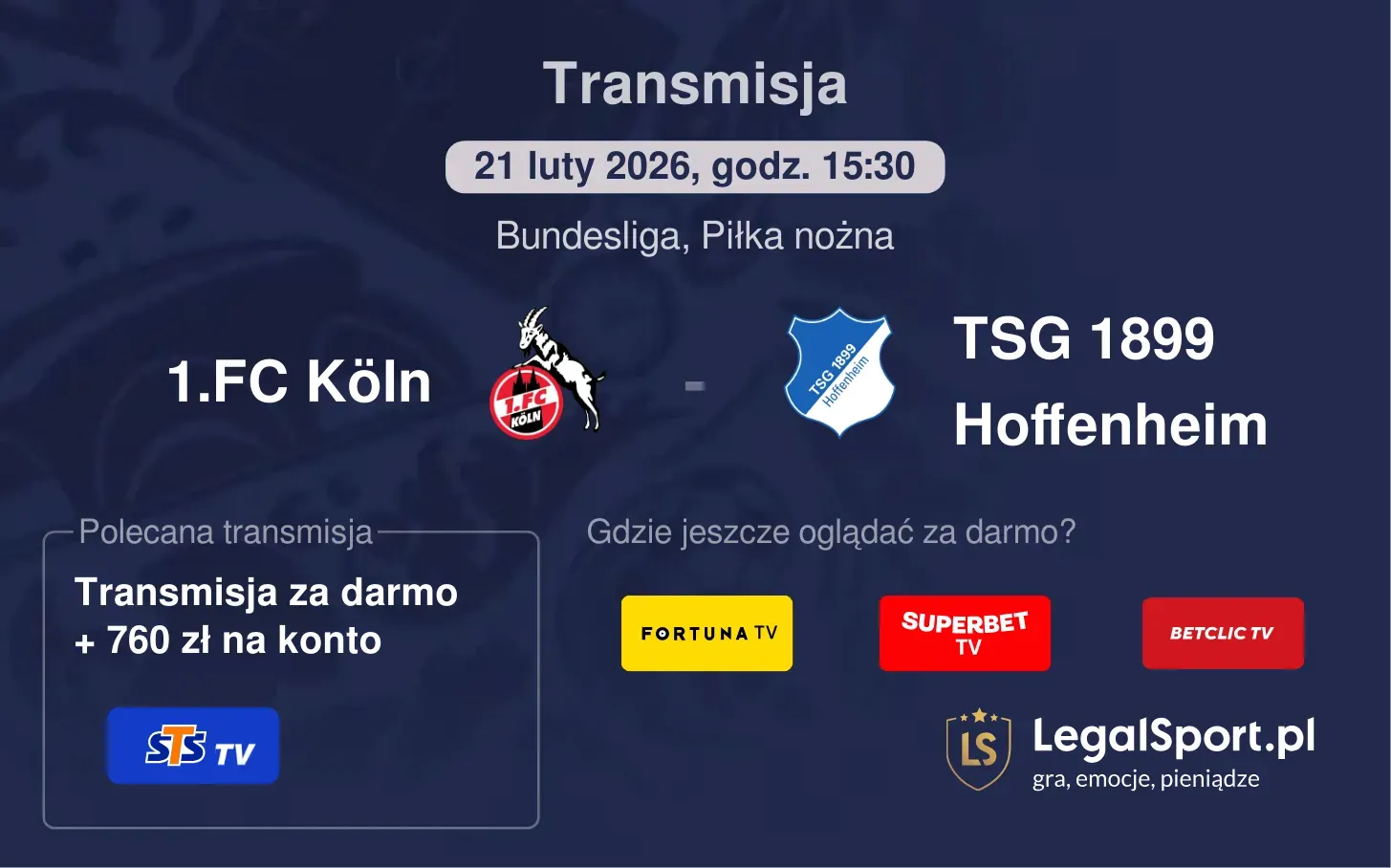 1.FC Köln - TSG 1899 Hoffenheim Transmisje