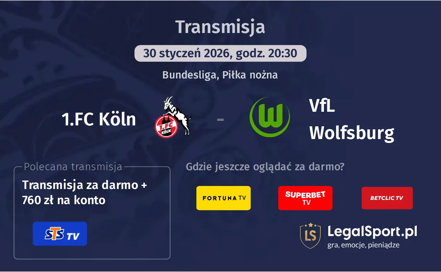 1.FC Köln - VfL Wolfsburg Transmisje