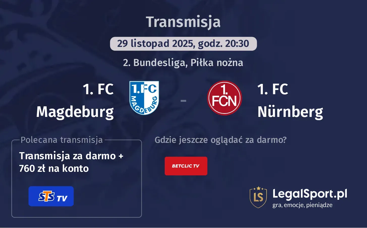 1. FC Magdeburg - 1. FC Nürnberg Transmisje