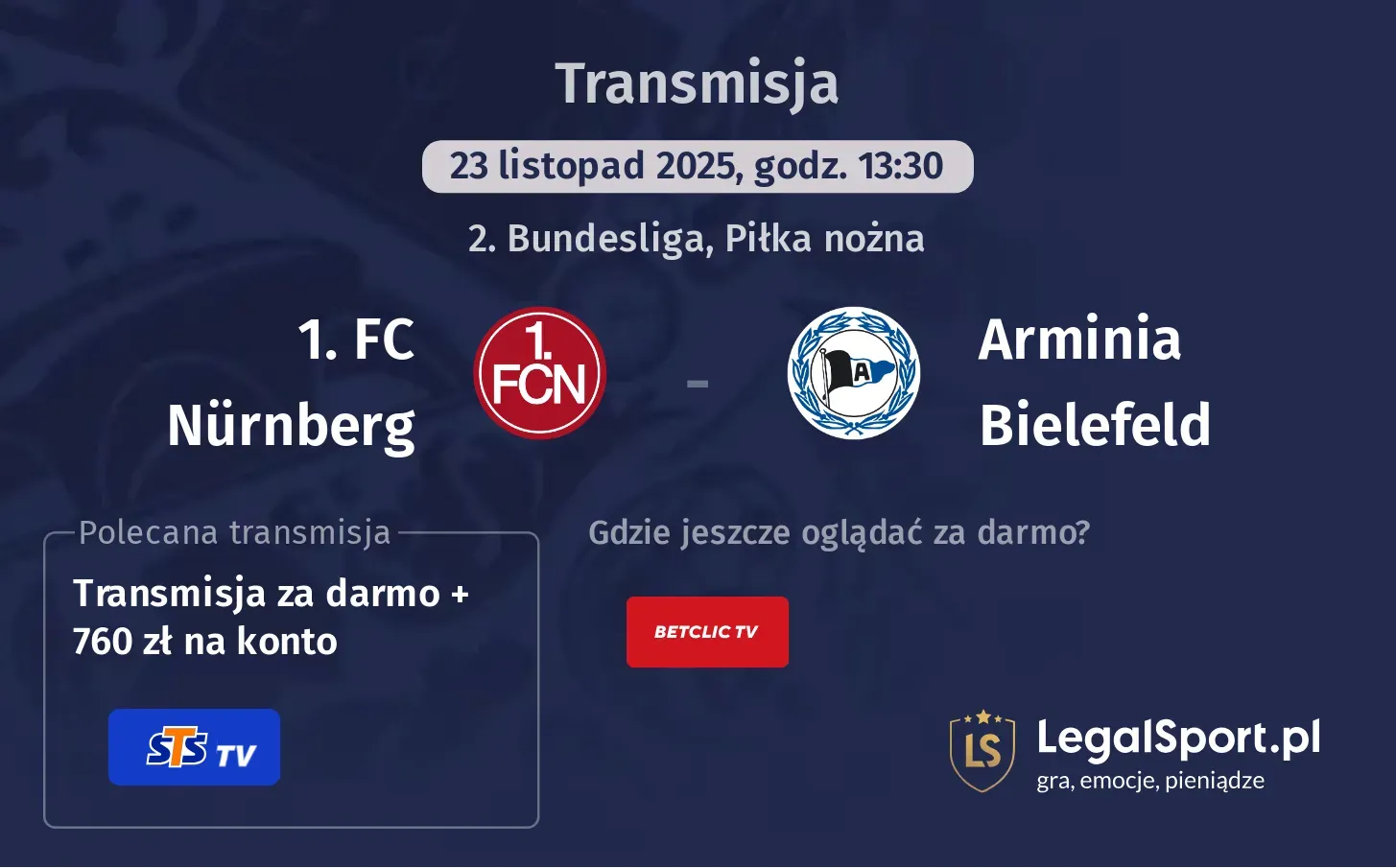 1. FC Nürnberg - Arminia Bielefeld Transmisje