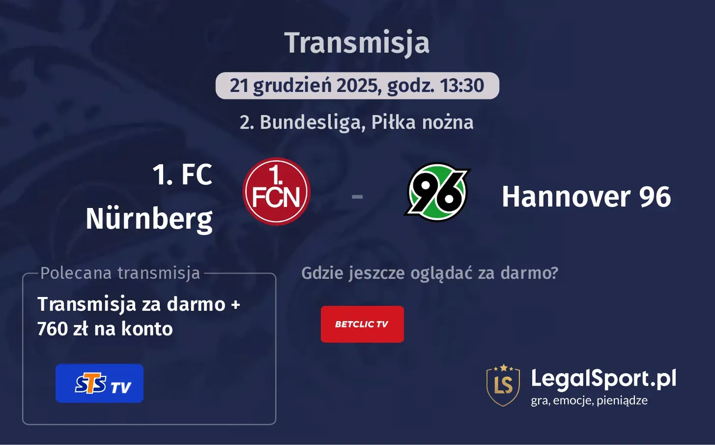 1. FC Nürnberg - Hannover 96 Transmisje