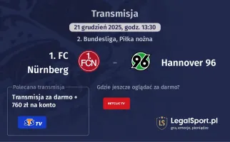 1. FC Nürnberg - Hannover 96 gdzie oglądać (21.12.2025)