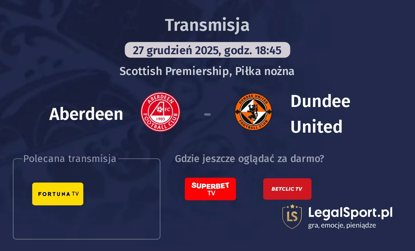Aberdeen - Dundee United Transmisje