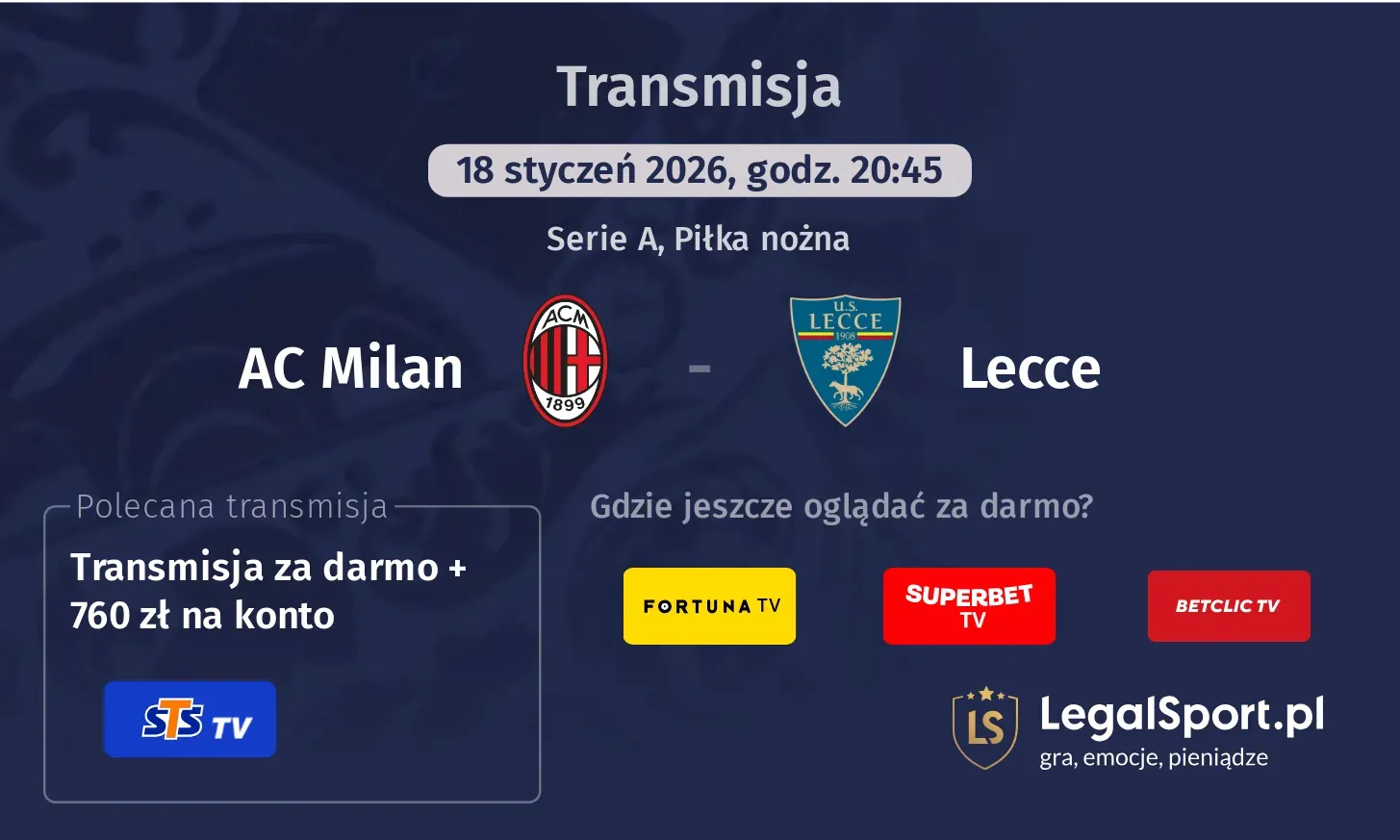 AC Milan - Lecce Transmisje