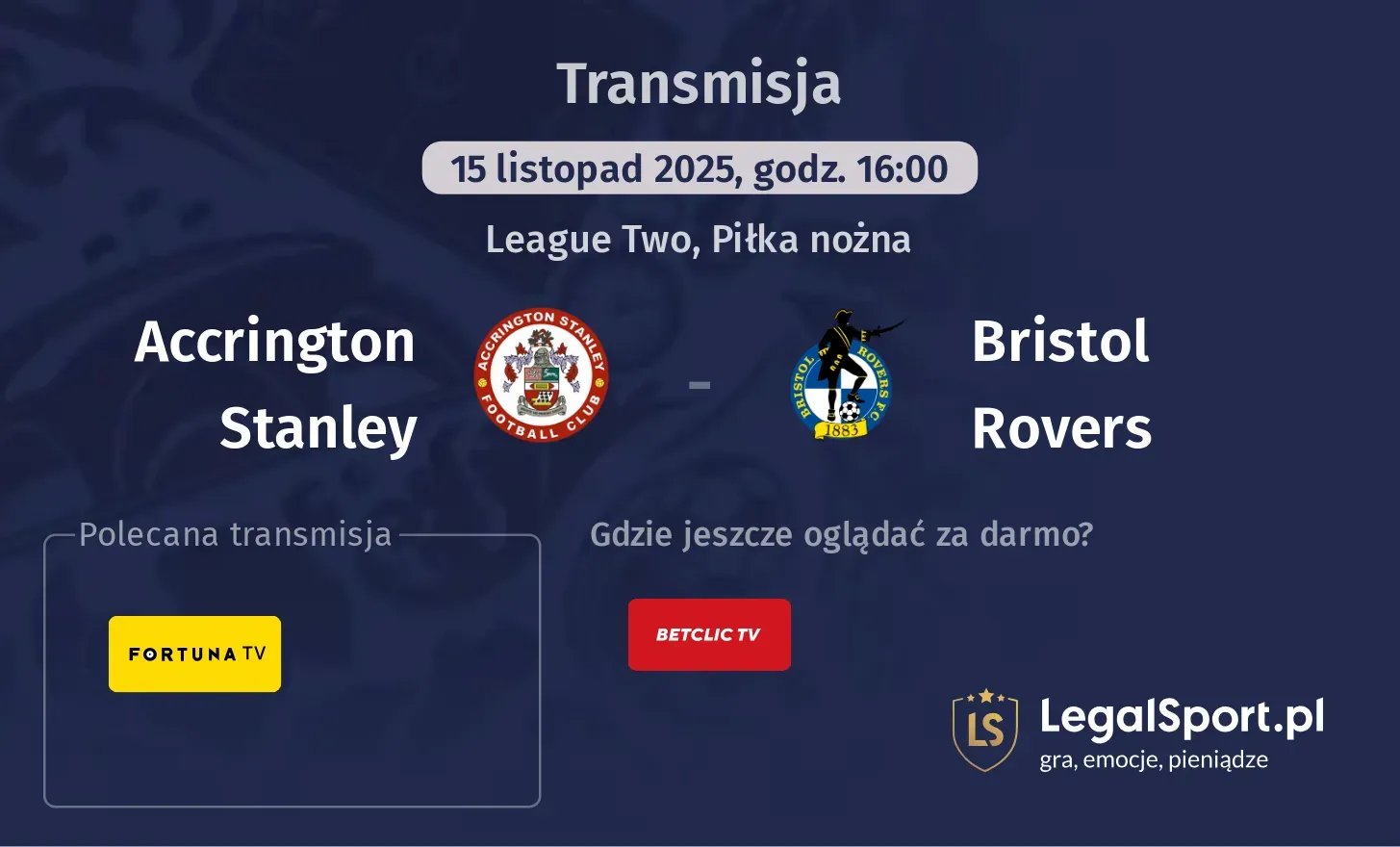 Accrington Stanley - Bristol Rovers Transmisje