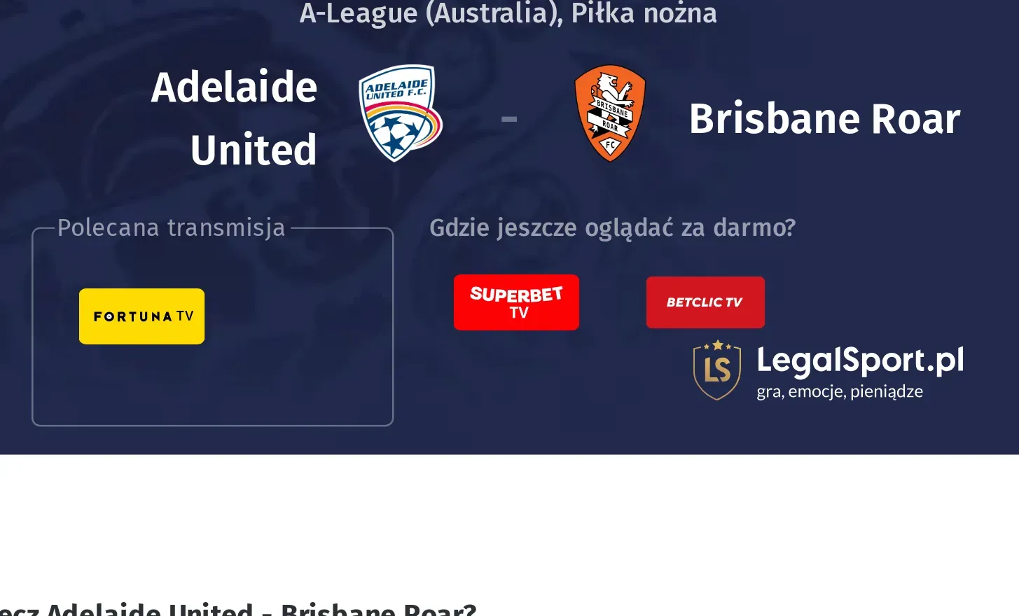 Adelaide United - Brisbane Roar Transmisje