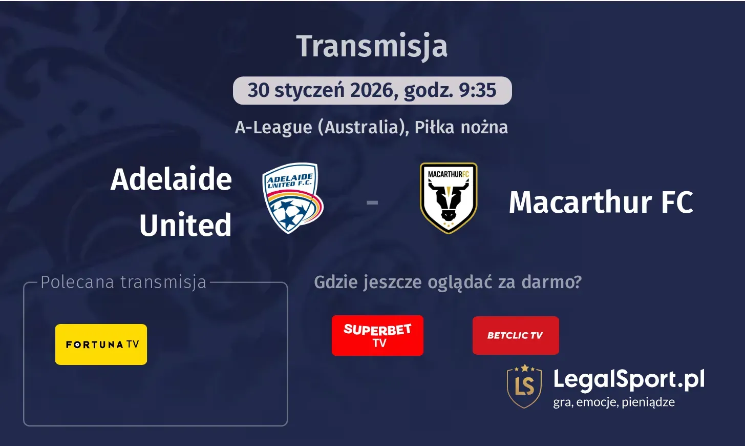 Adelaide United - Macarthur FC Transmisje