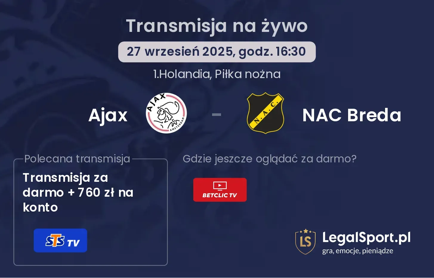 Ajax - NAC Breda transmisja na żywo