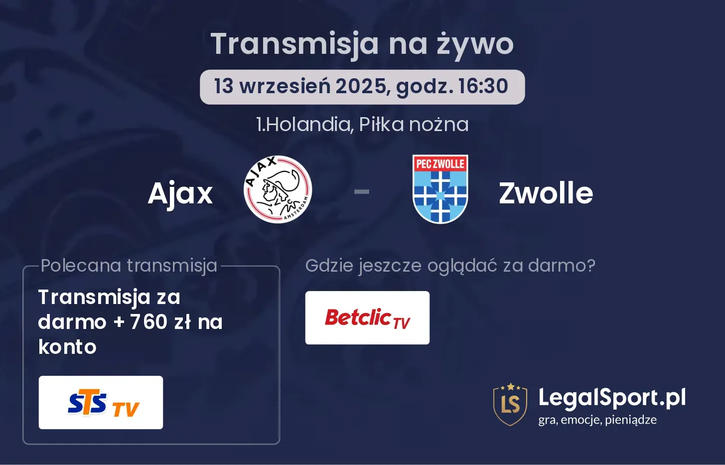 Ajax - Zwolle transmisja na żywo