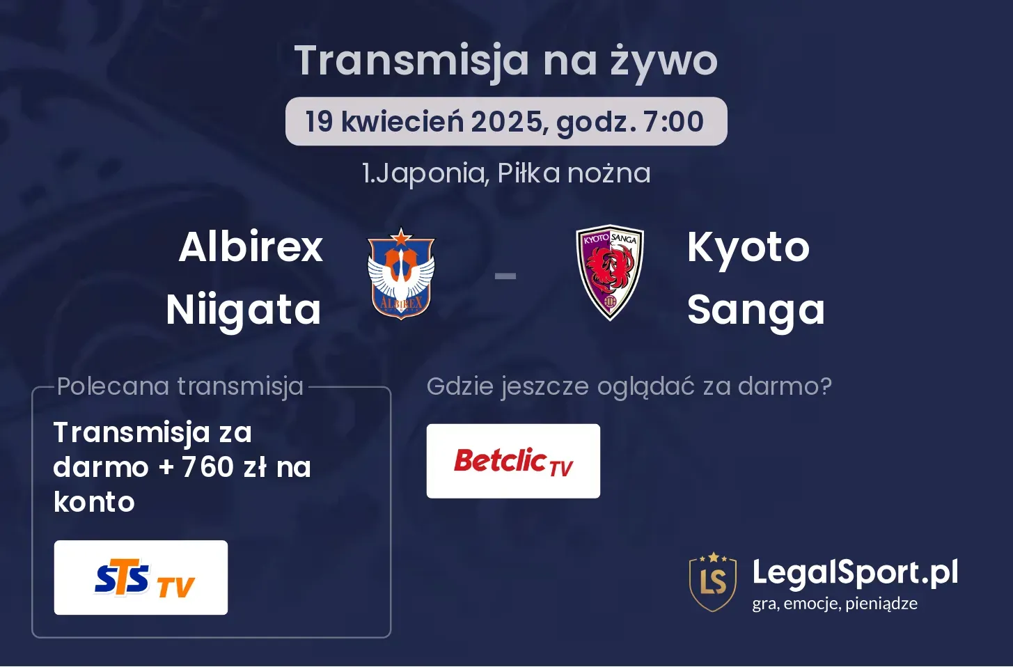 Albirex Niigata - Kyoto Sanga gdzie oglądać?