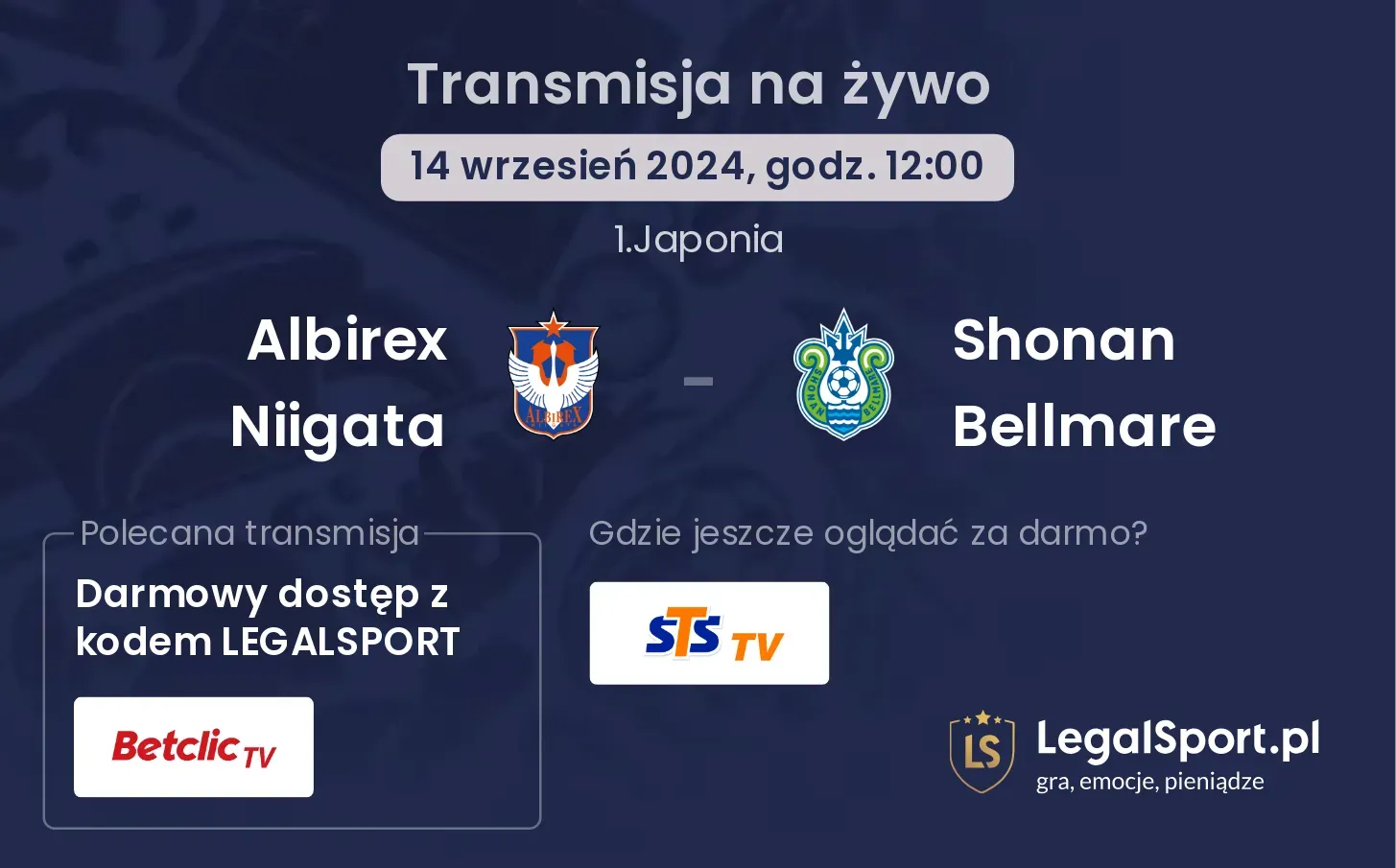 Albirex Niigata - Shonan Bellmare gdzie oglądać? 14.09, godz. 12:00