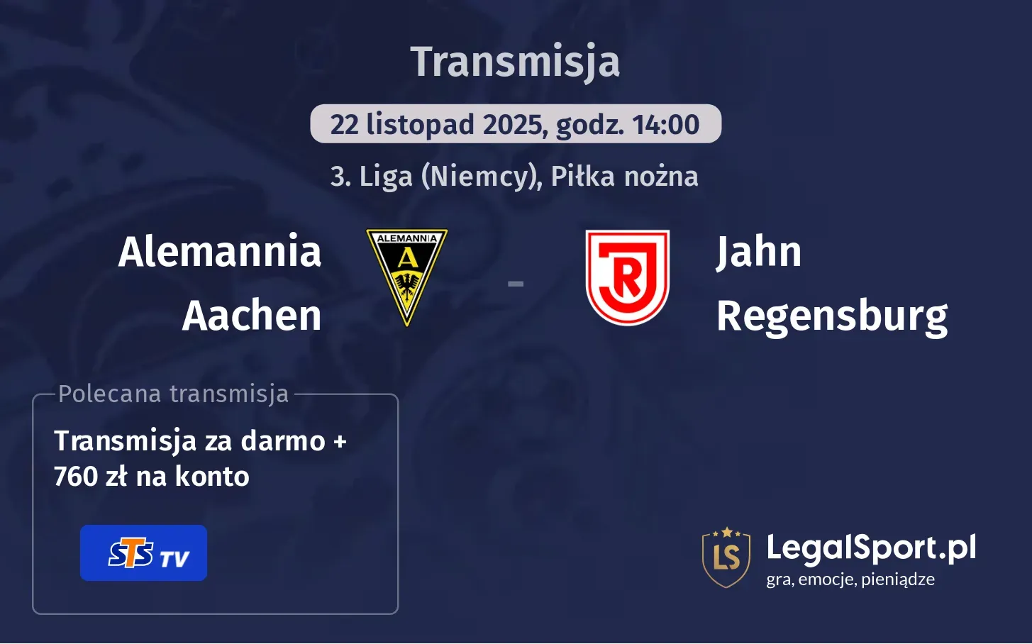 Alemannia Aachen - Jahn Regensburg Transmisje