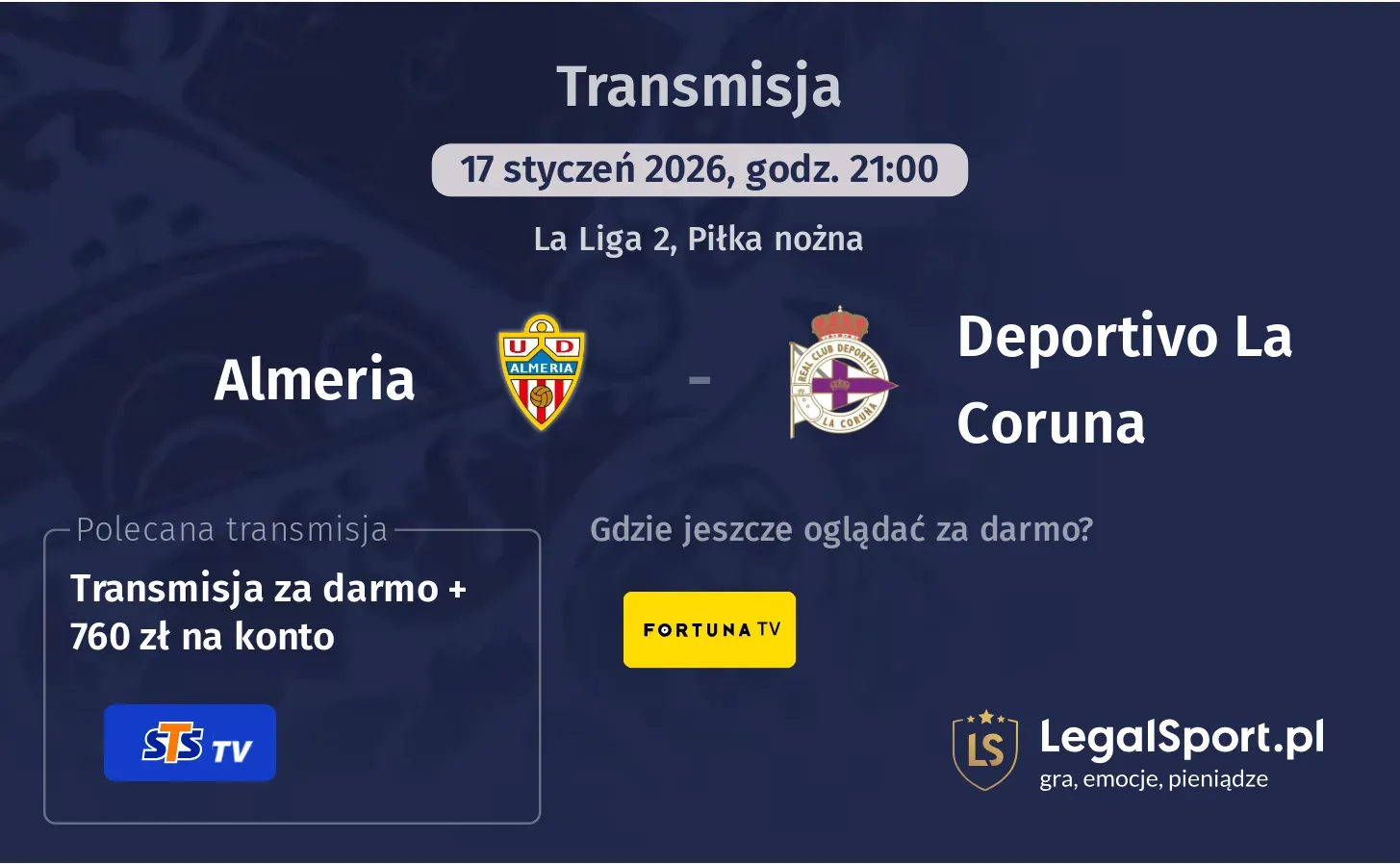 Almeria - Deportivo La Coruna Transmisje