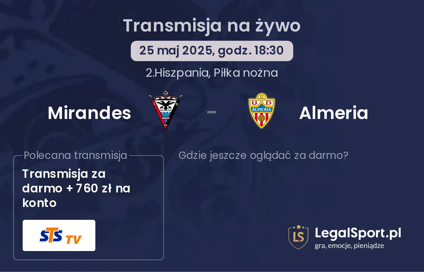 Mirandes - Almeria gdzie oglądać transmisję?