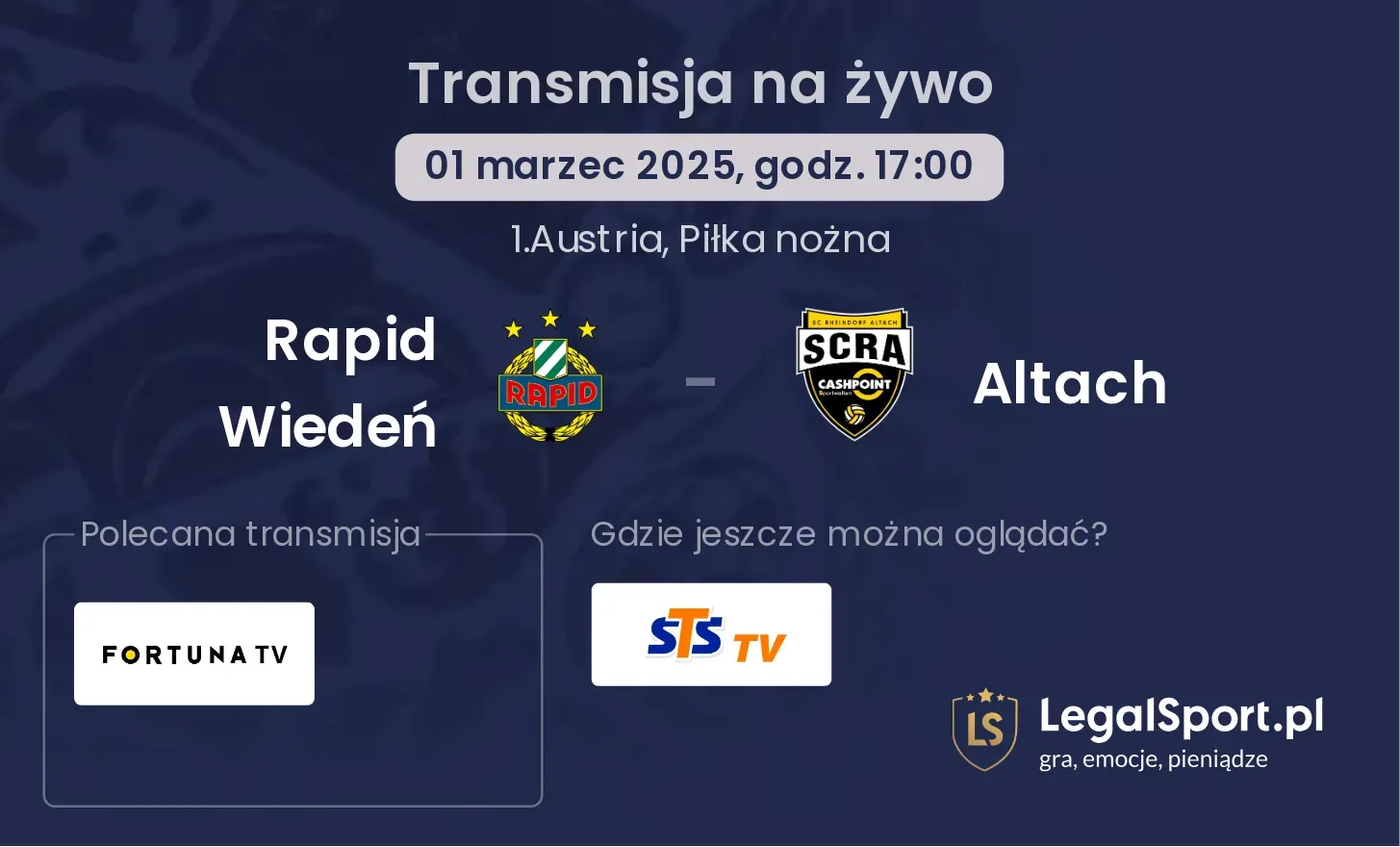 Rapid Wiedeń - Altach gdzie oglądać transmisję?
